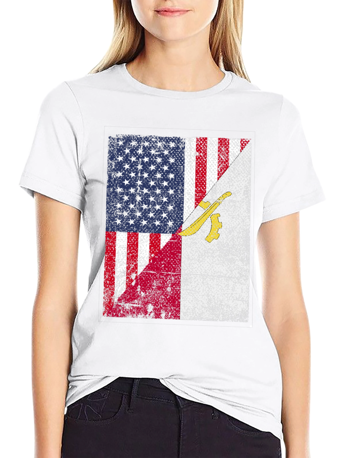 USA & Gadsden Flag Distressed Graphic T-Shirt