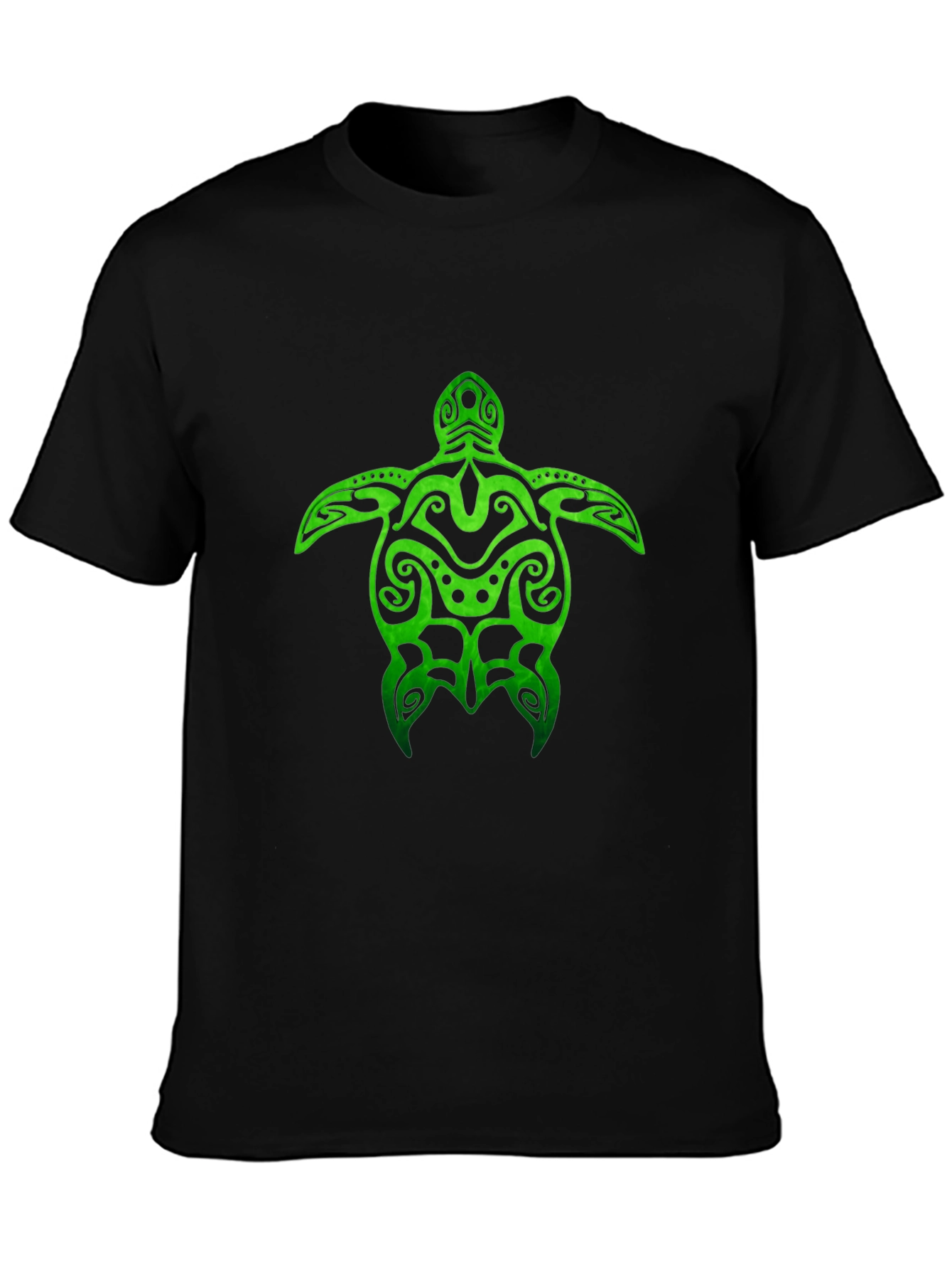 Green Turtle Tribal Design Black T-Shirt