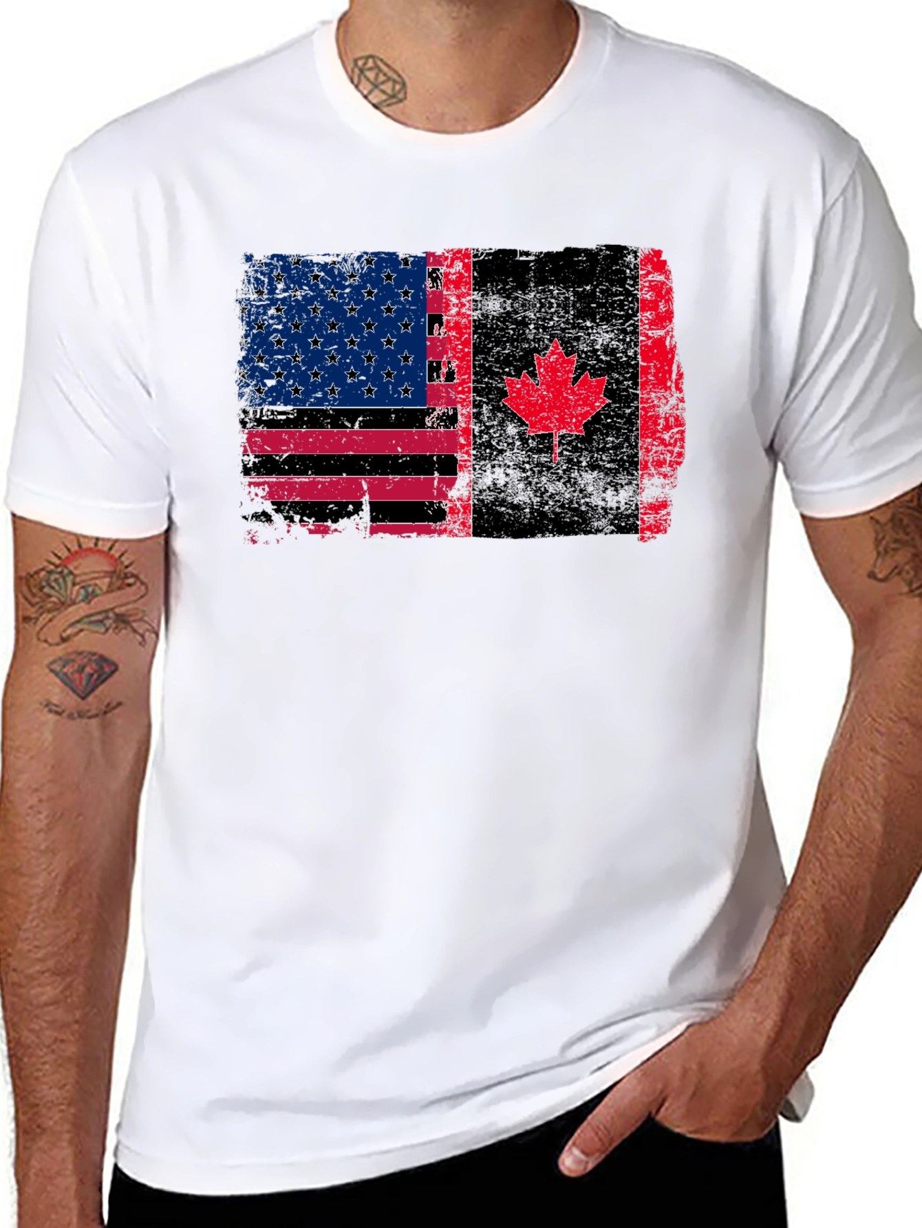 USA Canada Flag T-Shirt - Patriotic Design