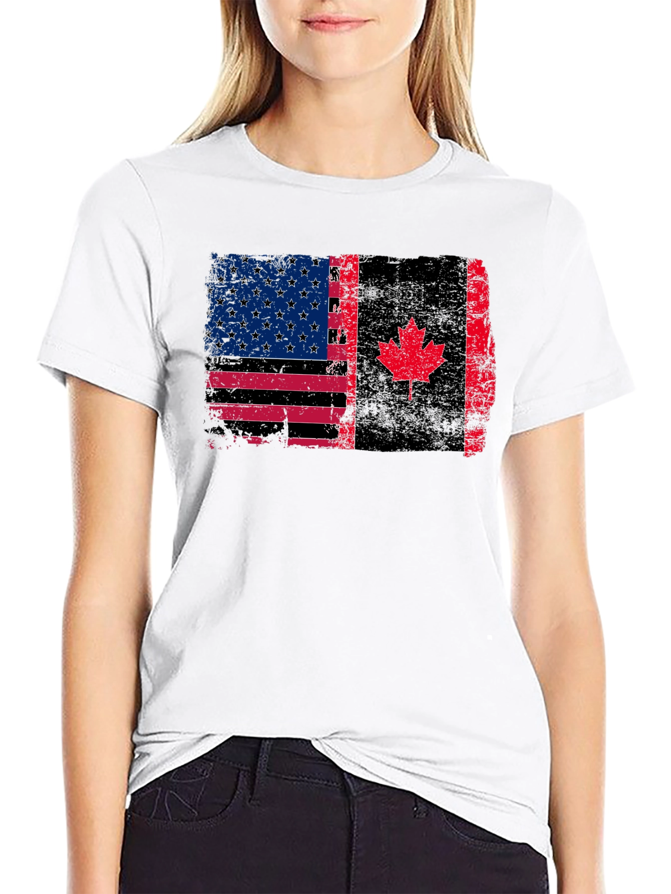 USA Canada Flag T-Shirt - Patriotic Design