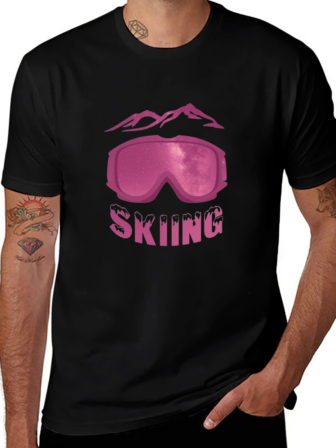 Skiing T-Shirt with Mountains and Goggles Design