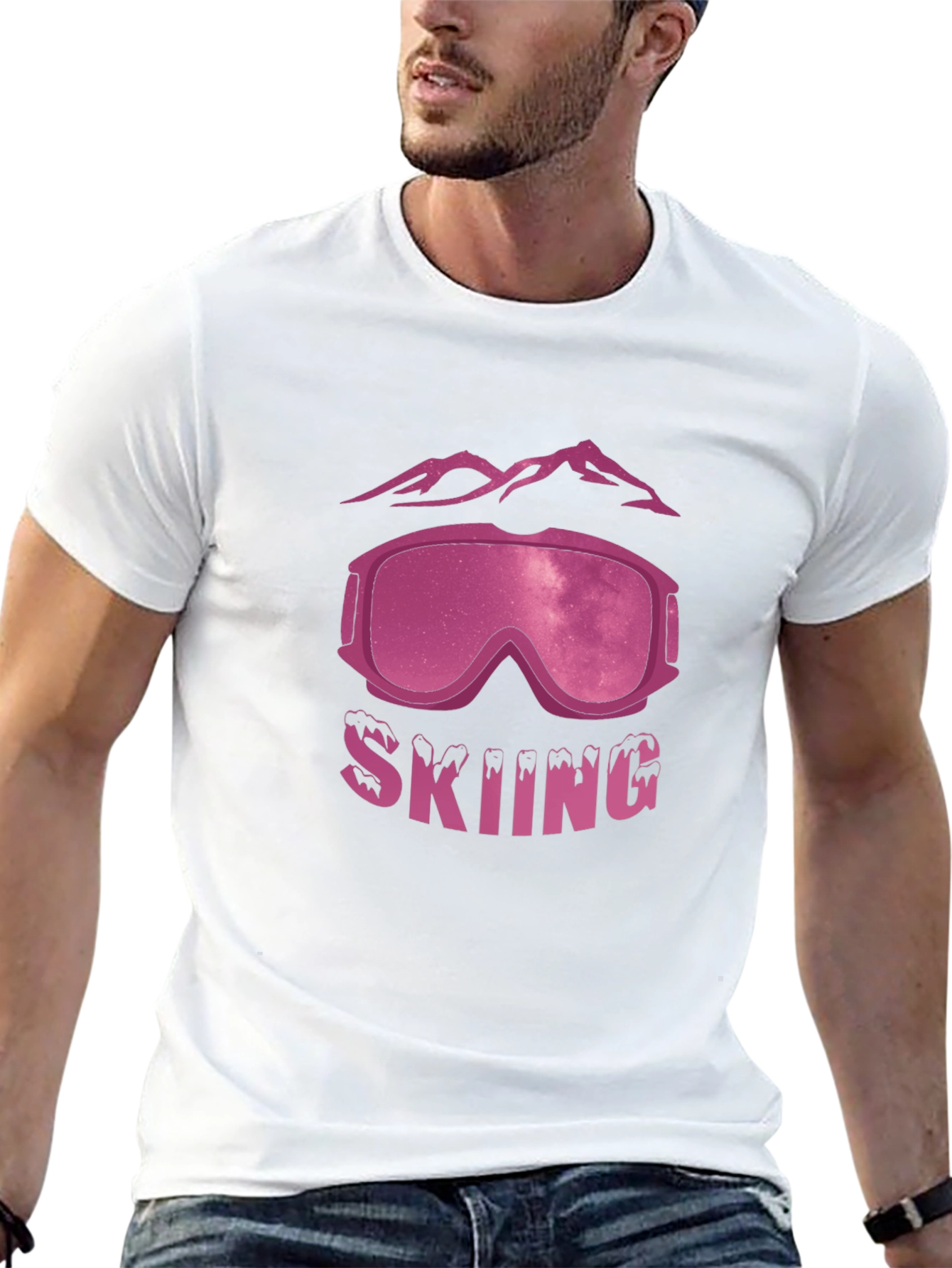 Skiing T-Shirt with Mountains and Goggles Design