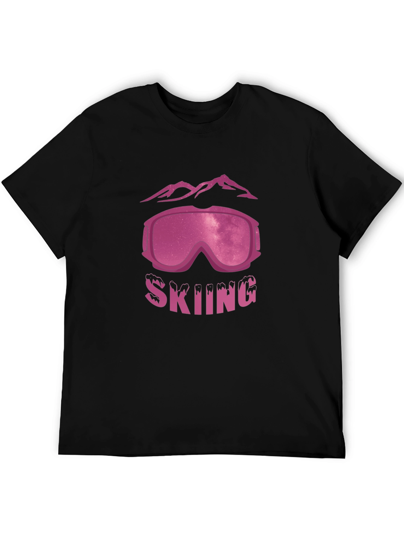 Skiing T-Shirt with Mountains and Goggles Design