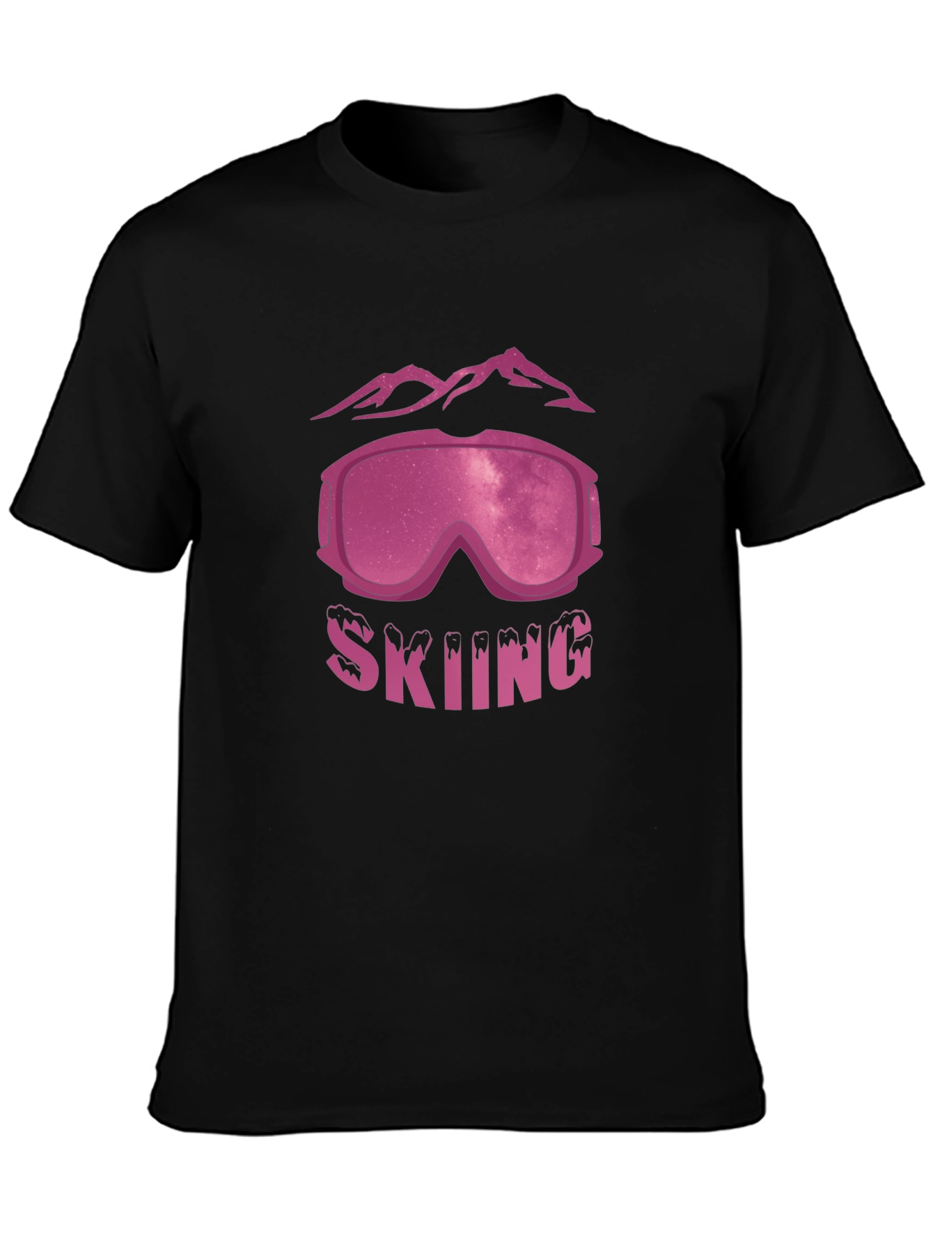 Skiing T-Shirt with Mountains and Goggles Design