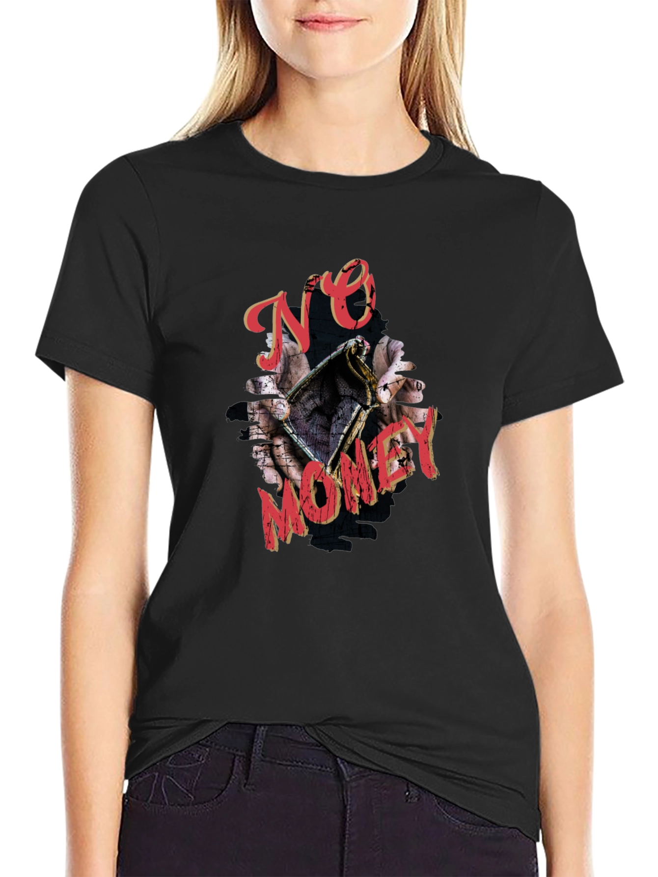 No Money Graphic Print Black T-Shirt