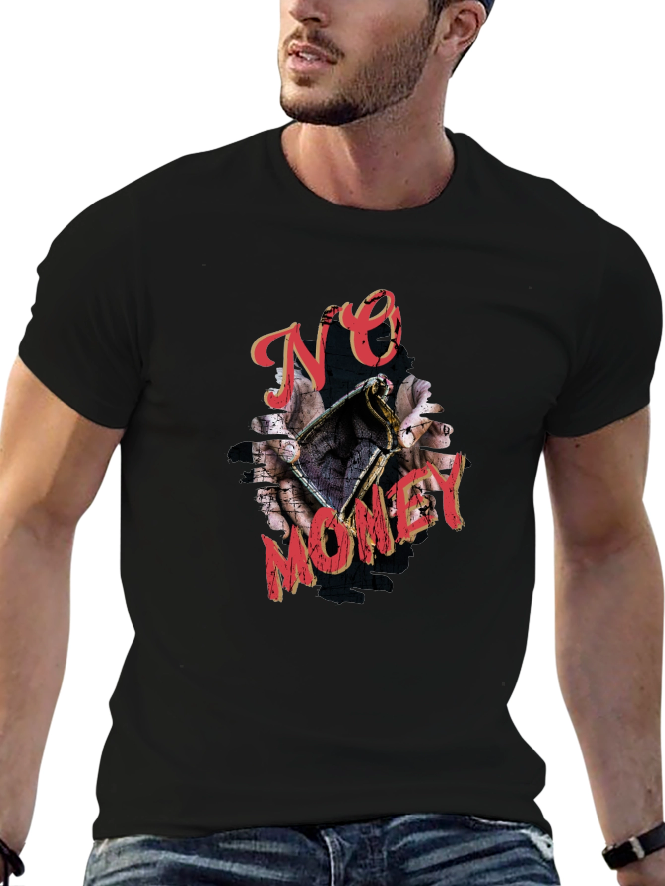 No Money Graphic Print Black T-Shirt