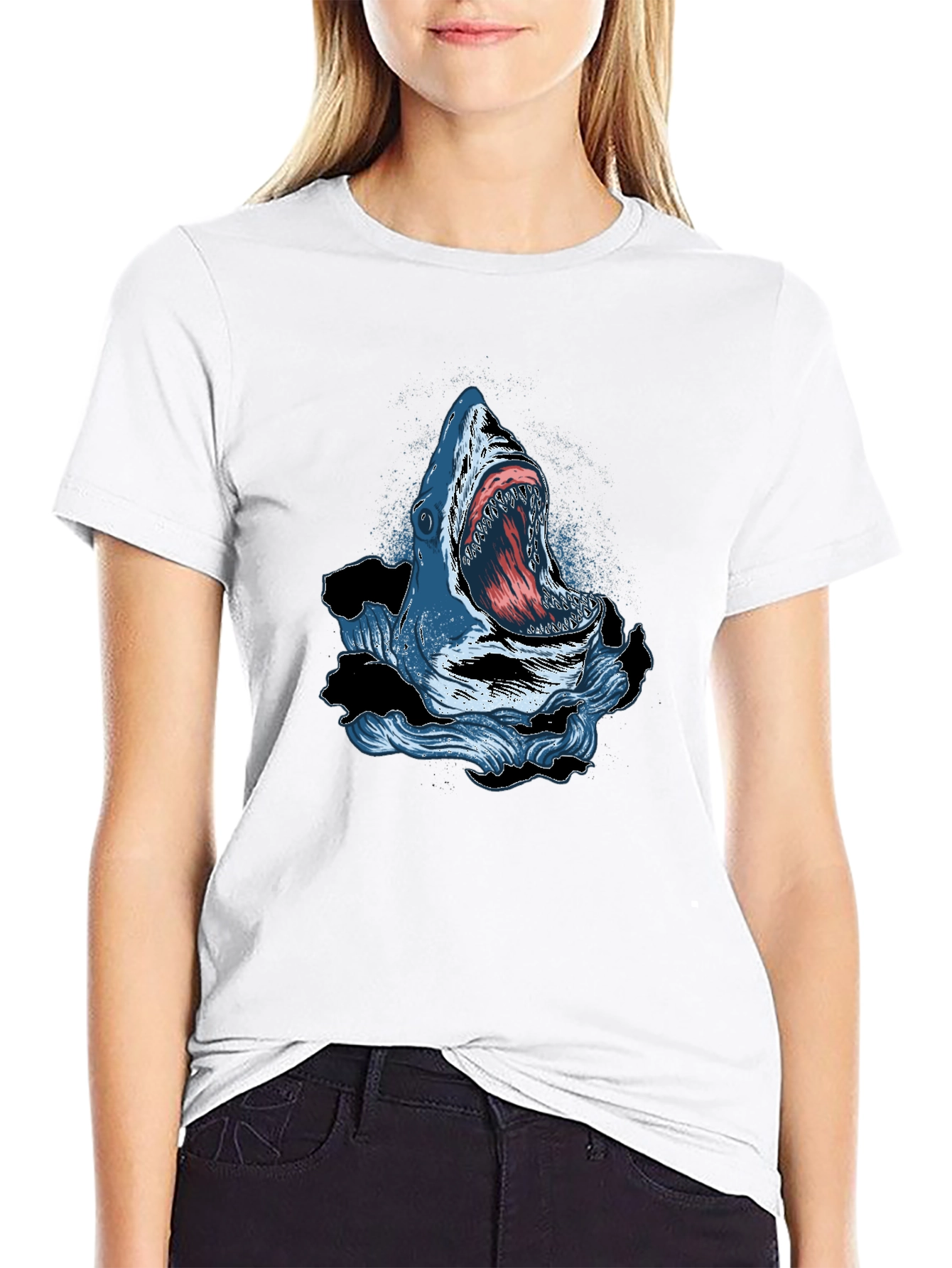 Shark Attack Graphic Print Crew Neck T-Shirt