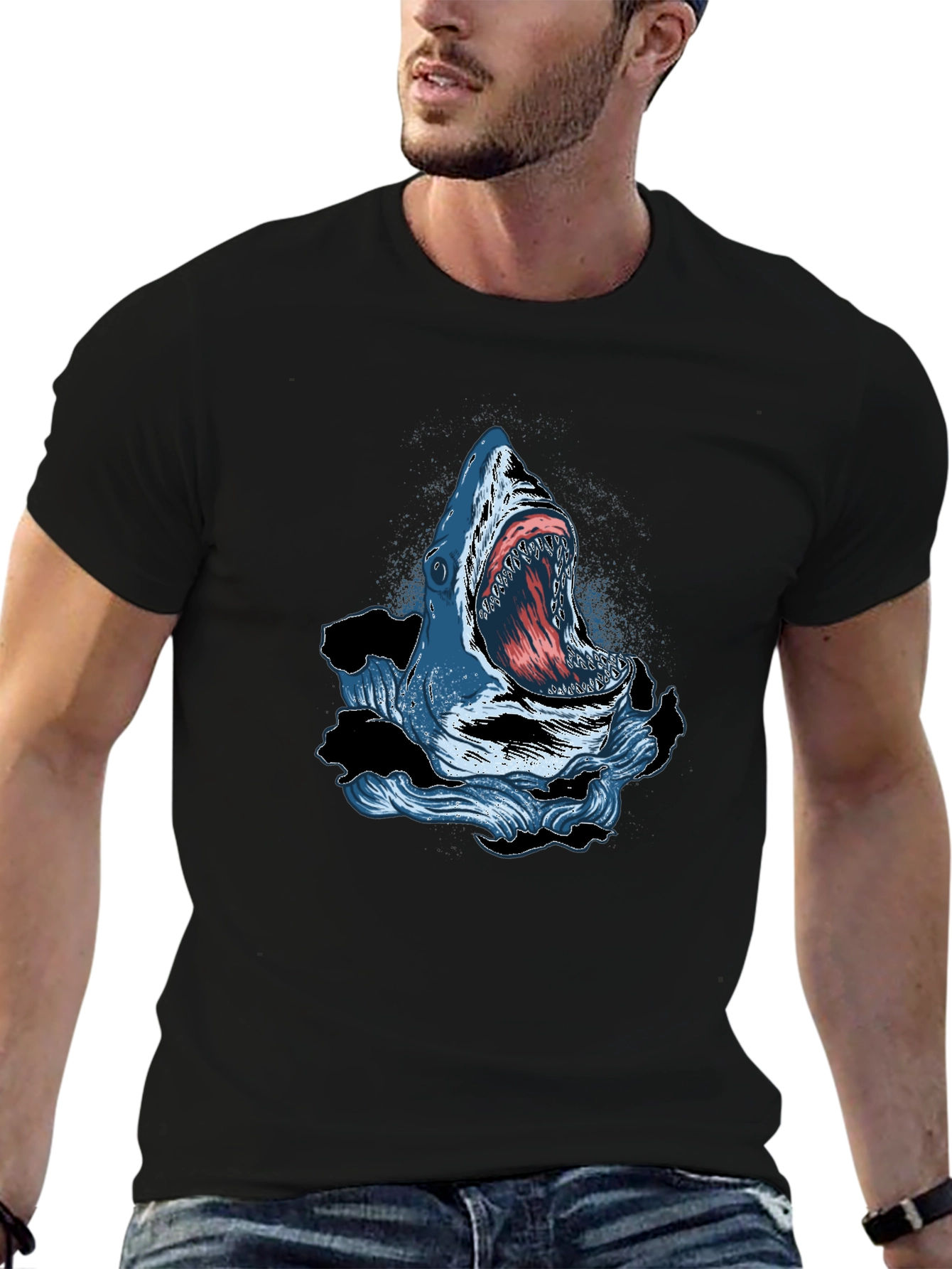 Shark Attack Graphic Print Crew Neck T-Shirt
