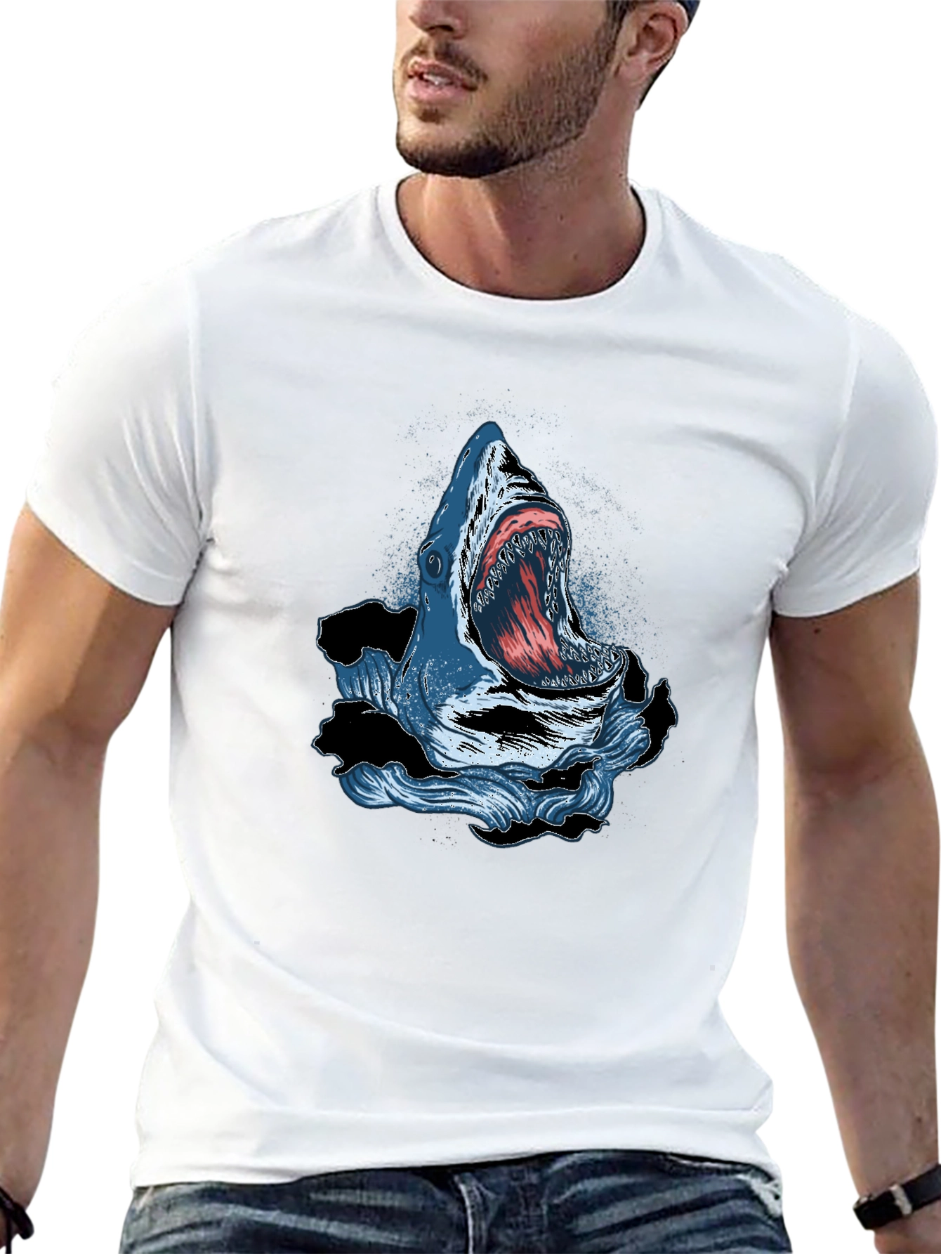 Shark Attack Graphic Print Crew Neck T-Shirt