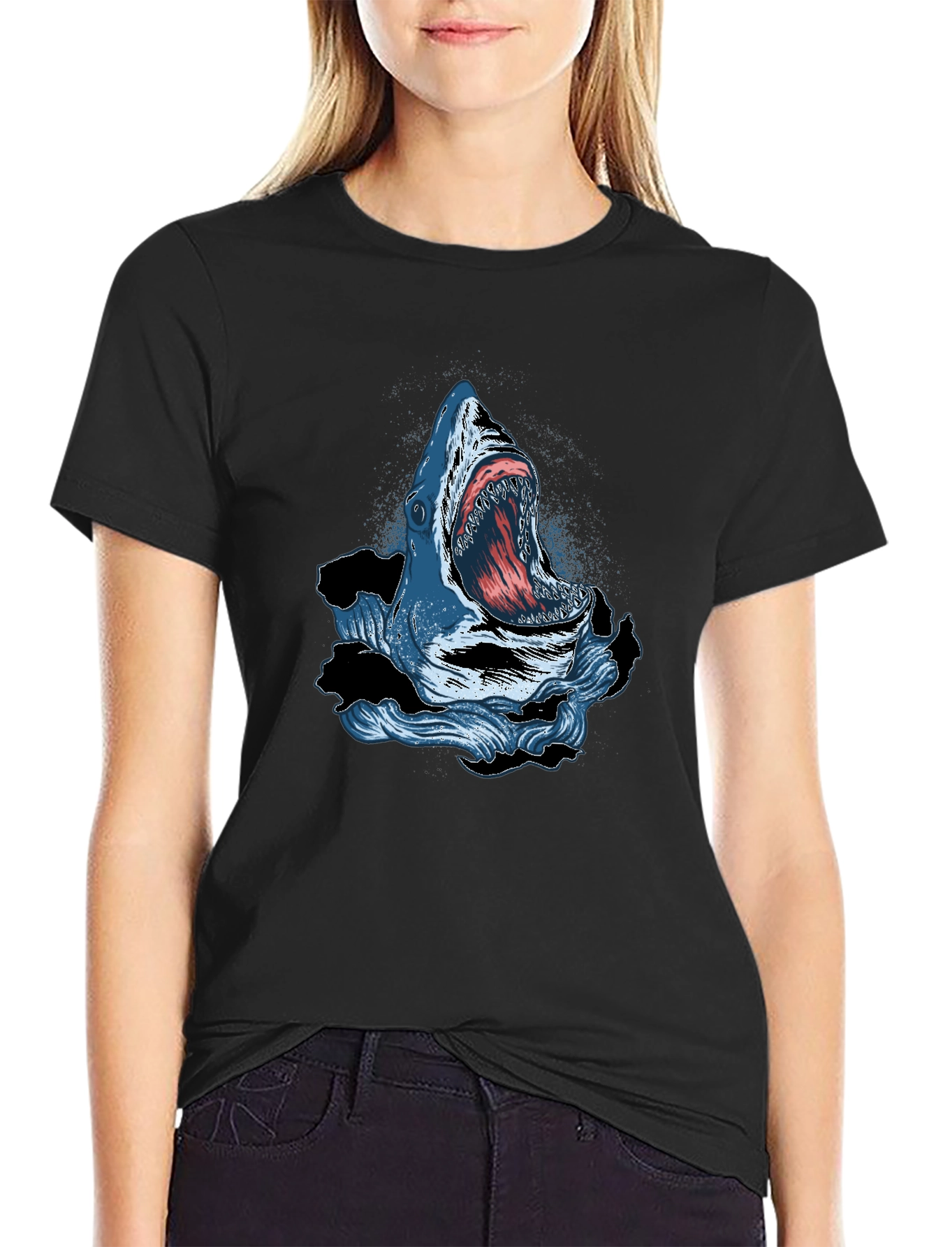 Shark Attack Graphic Print Crew Neck T-Shirt