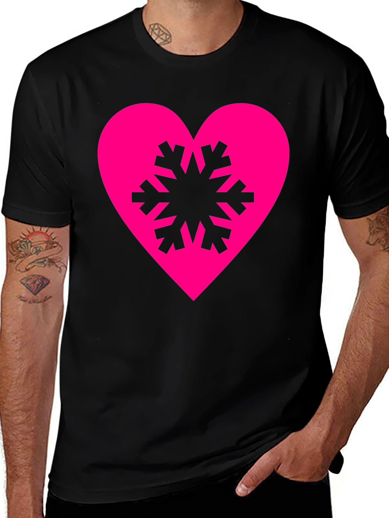 Heart Snowflake Graphic Tee - Stylish Black T-Shirt