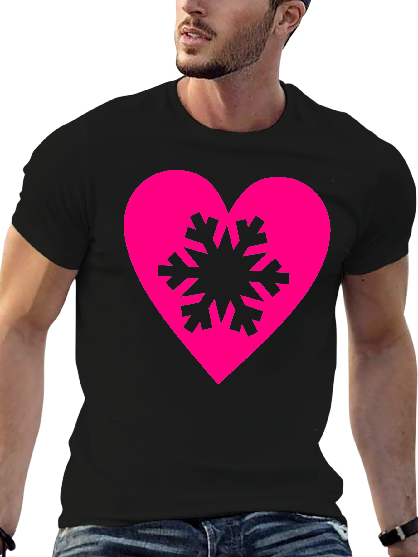 Heart Snowflake Graphic Tee - Stylish Black T-Shirt