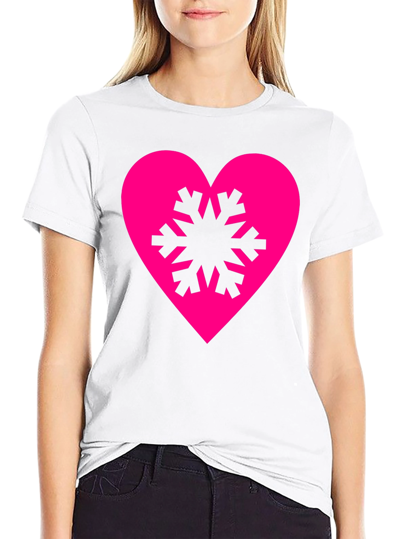 Heart Snowflake Graphic Tee - Stylish Black T-Shirt