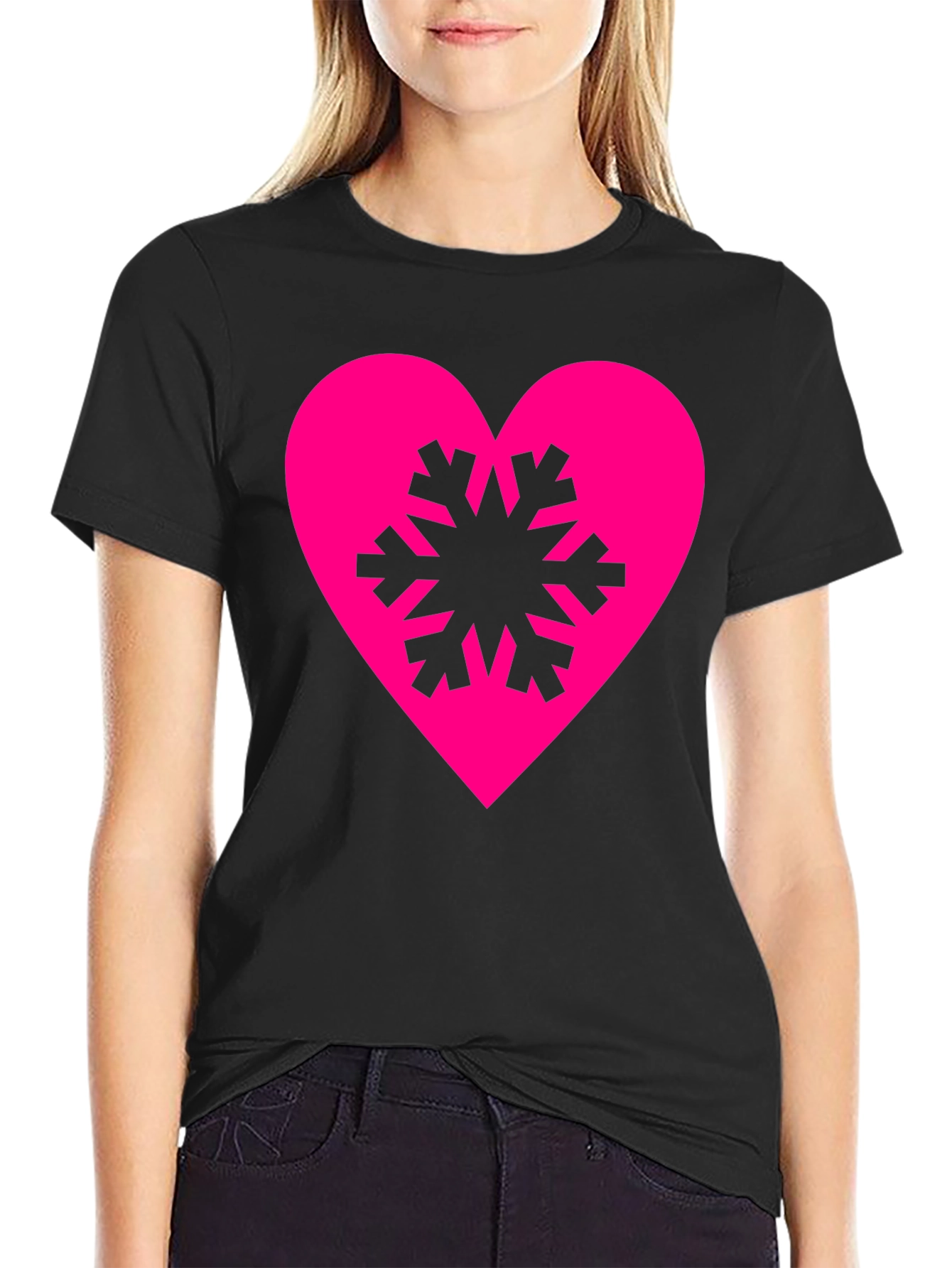 Heart Snowflake Graphic Tee - Stylish Black T-Shirt