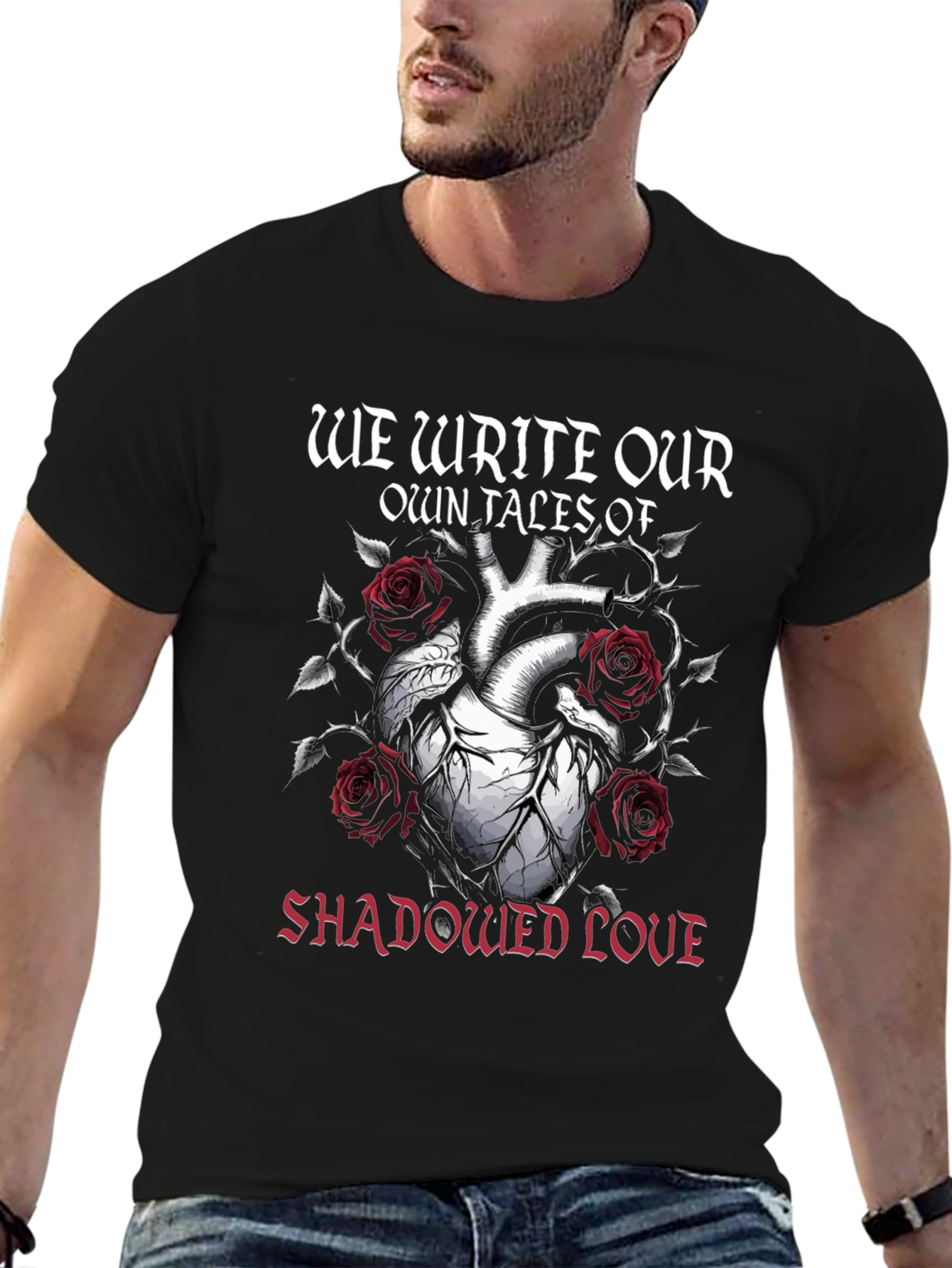 Gothic Shadowed Love Heart Rose T-Shirt