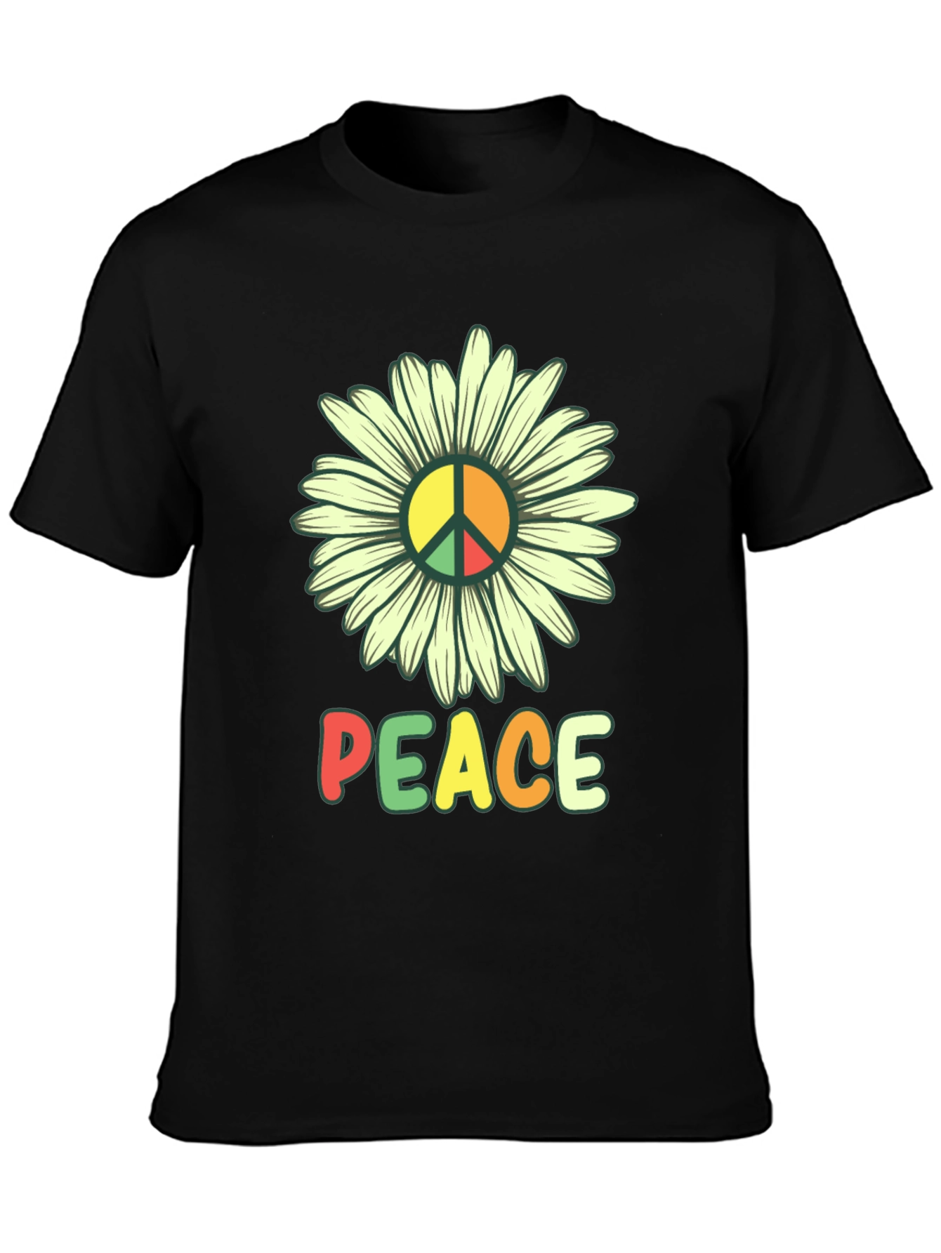 Peace Daisy Graphic Tee - Black Casual T-Shirt