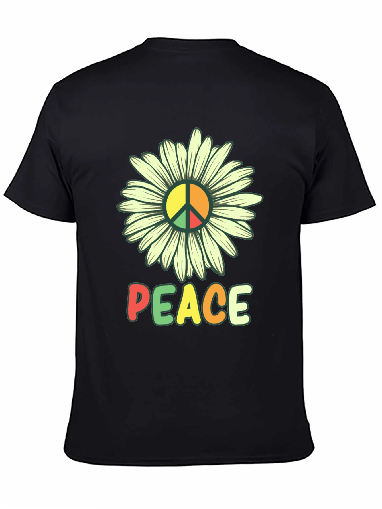 Peace Daisy Graphic Tee - Black Casual T-Shirt