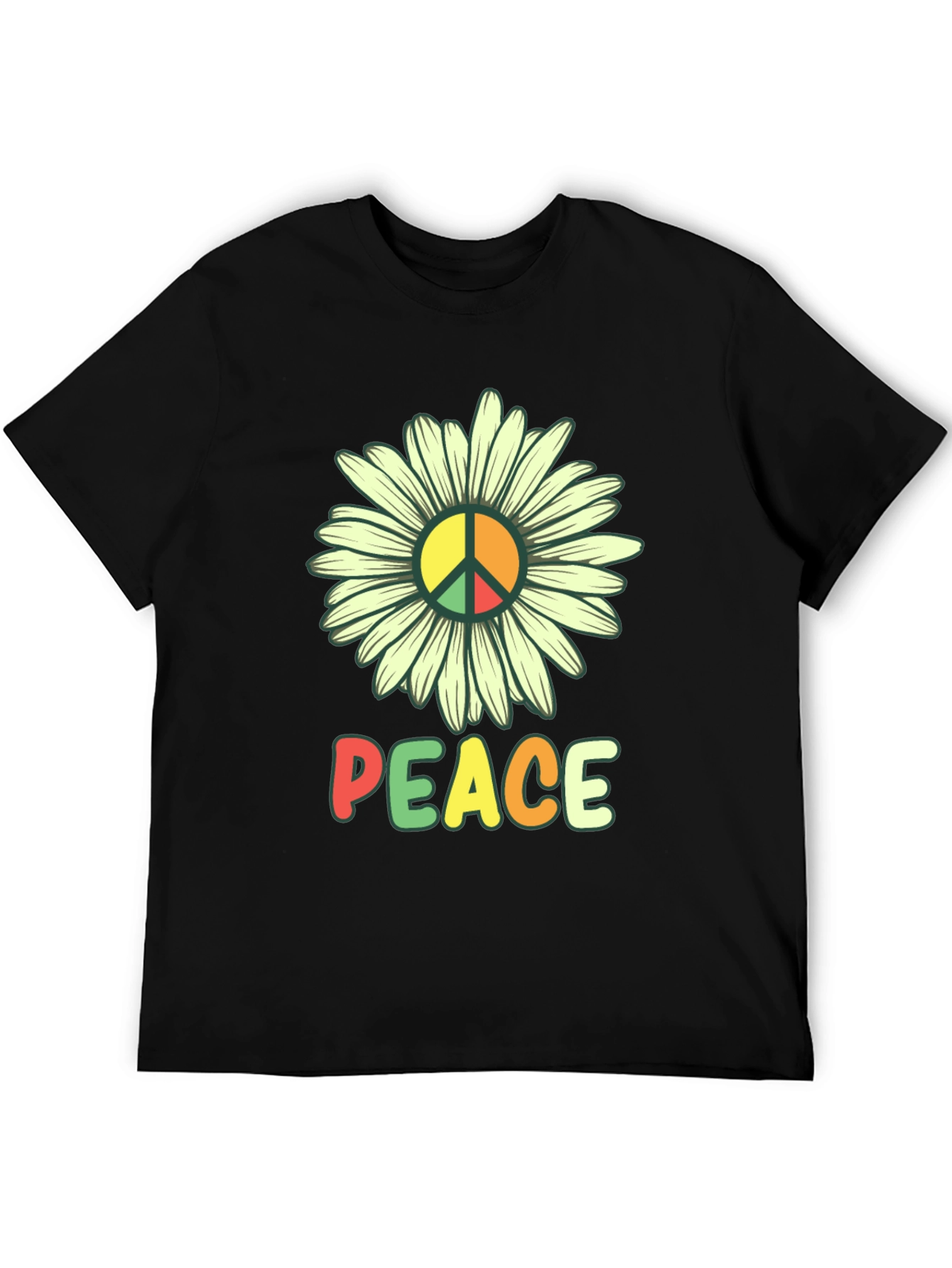 Peace Daisy Graphic Tee - Black Casual T-Shirt