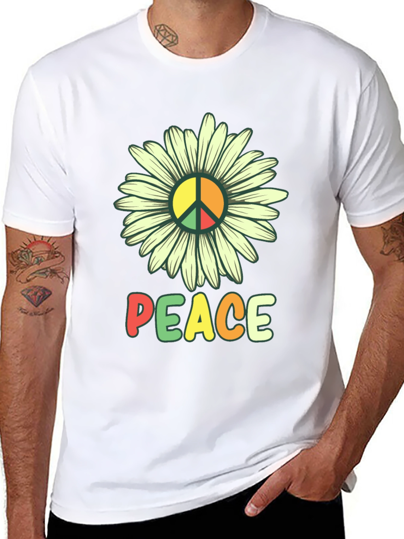 Peace Daisy Graphic Tee - Black Casual T-Shirt