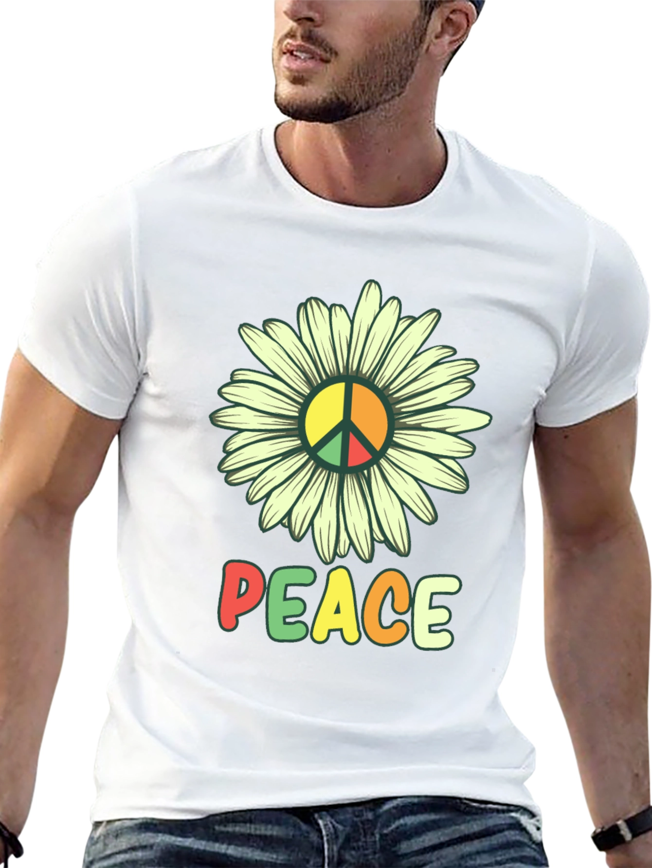 Peace Daisy Graphic Tee - Black Casual T-Shirt