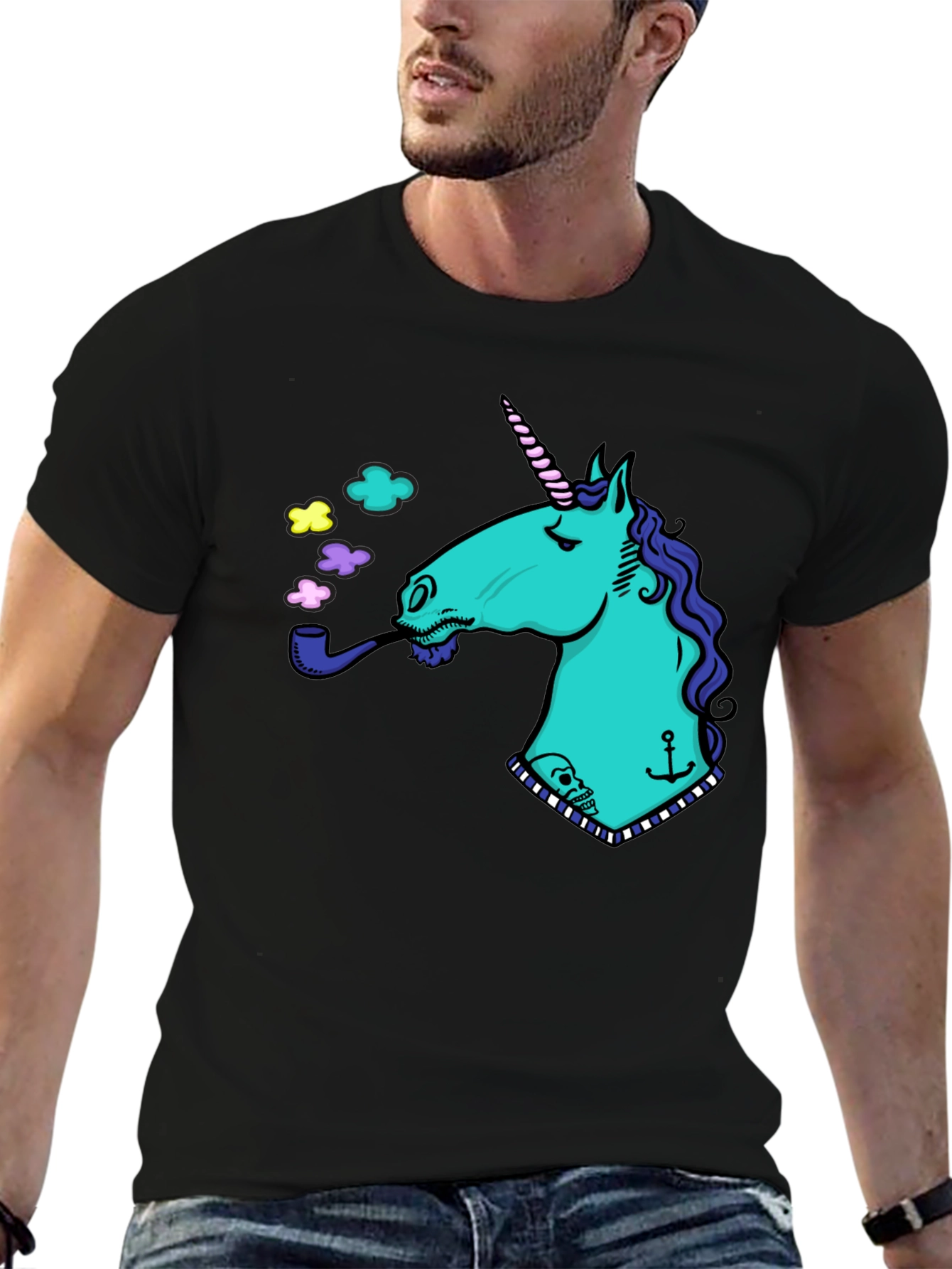 Unicorn Smoking Pipe Graphic T-Shirt