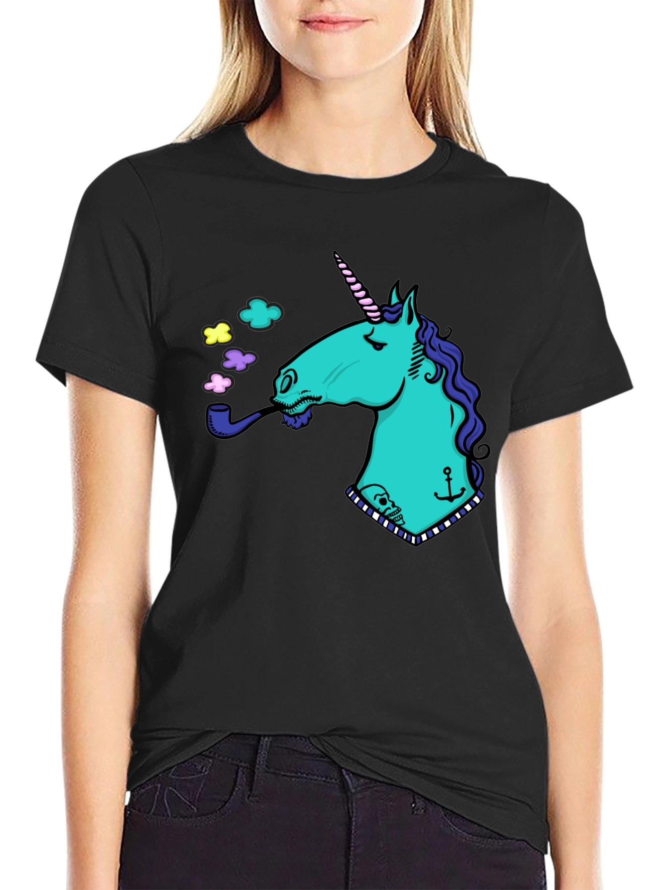 Unicorn Smoking Pipe Graphic T-Shirt