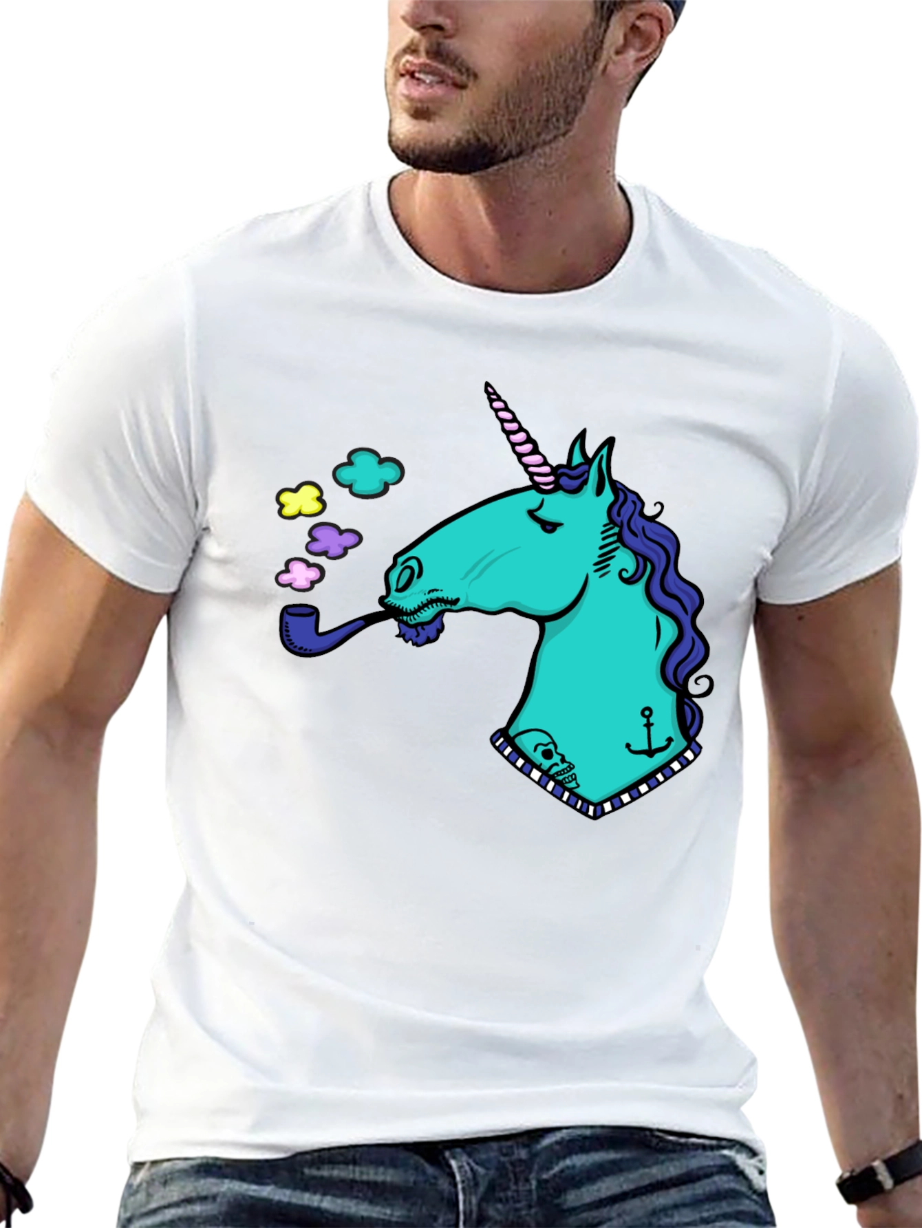Unicorn Smoking Pipe Graphic T-Shirt
