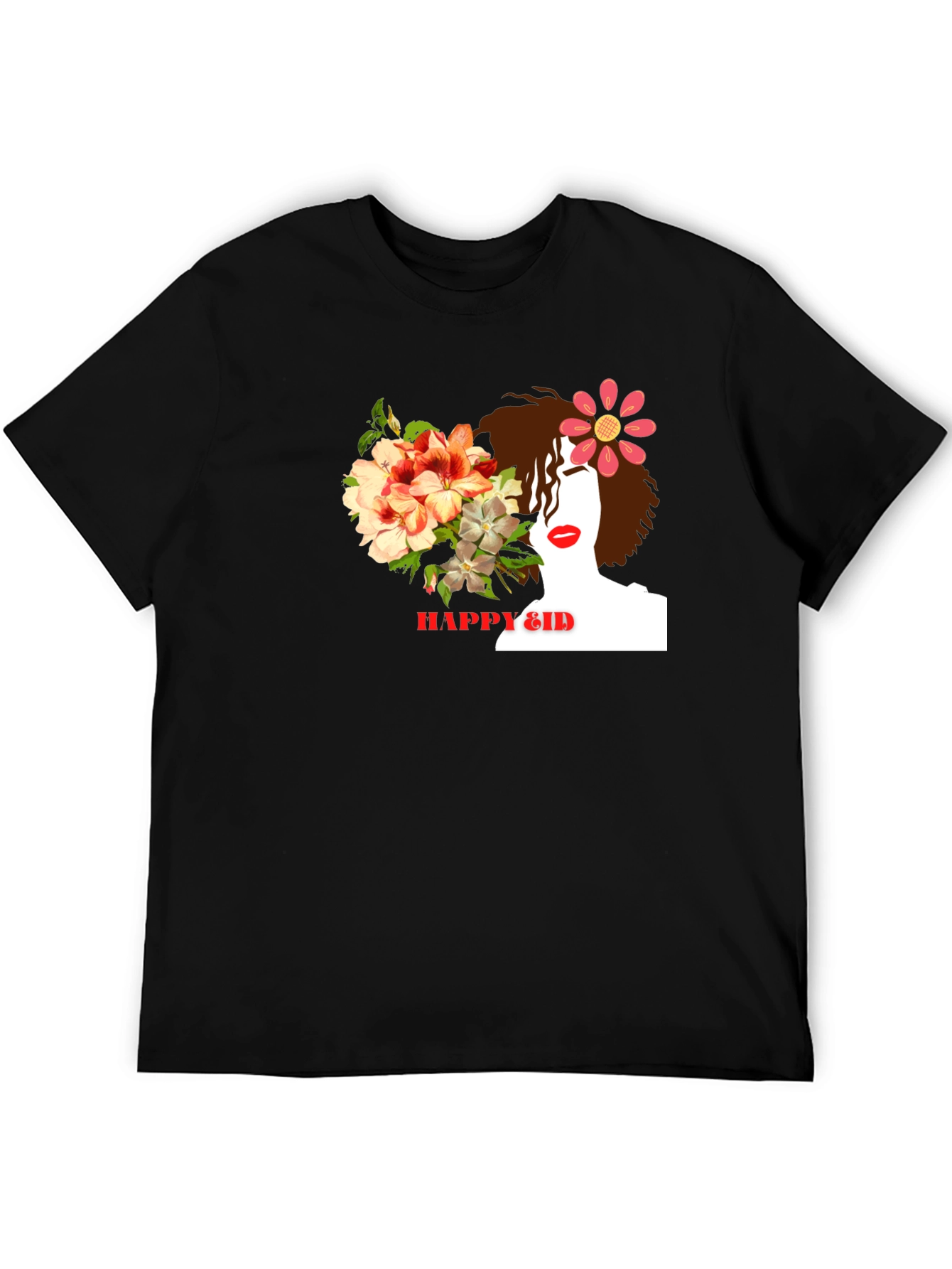 Floral Woman Black T-Shirt