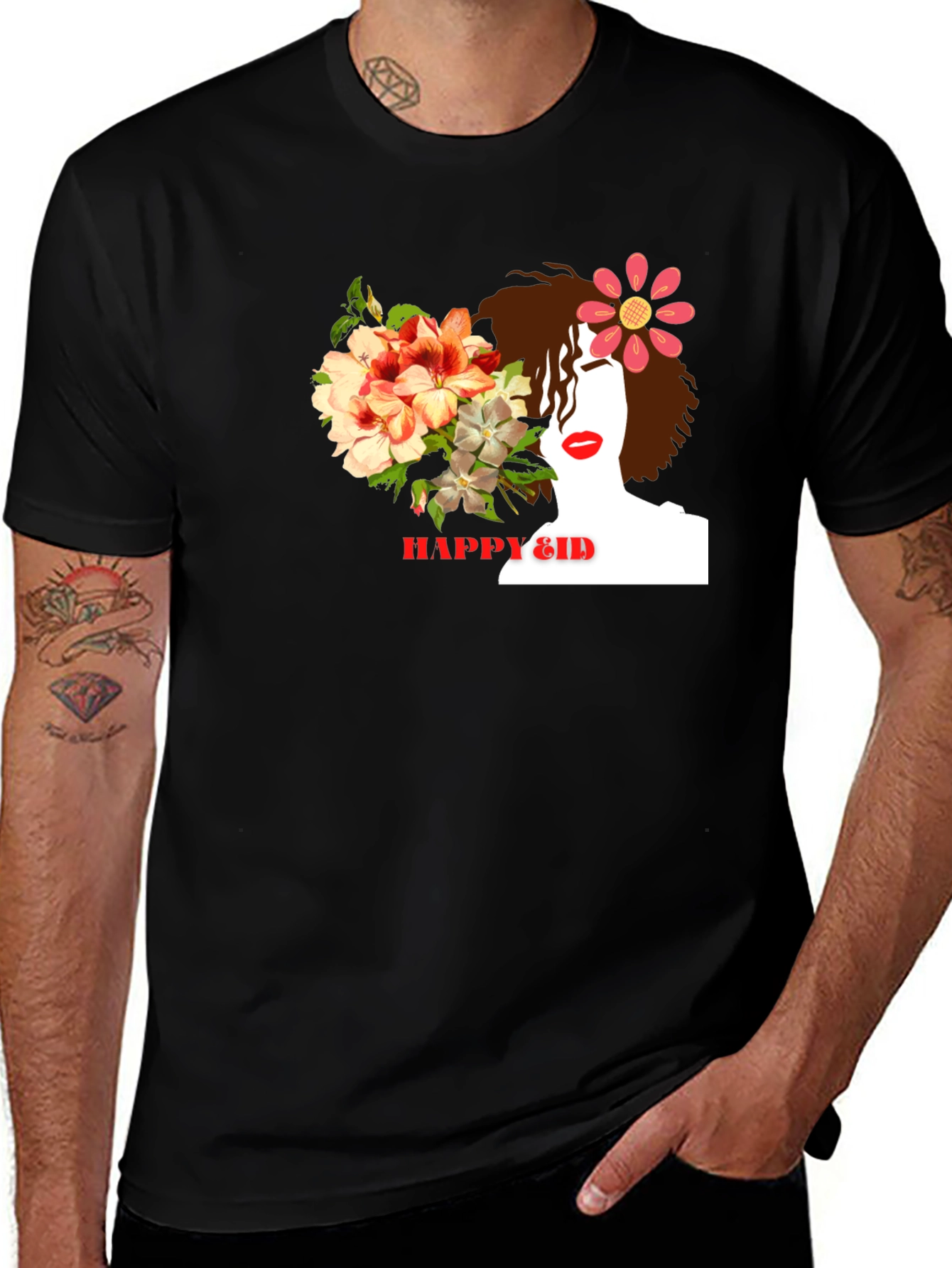 Floral Woman Black T-Shirt