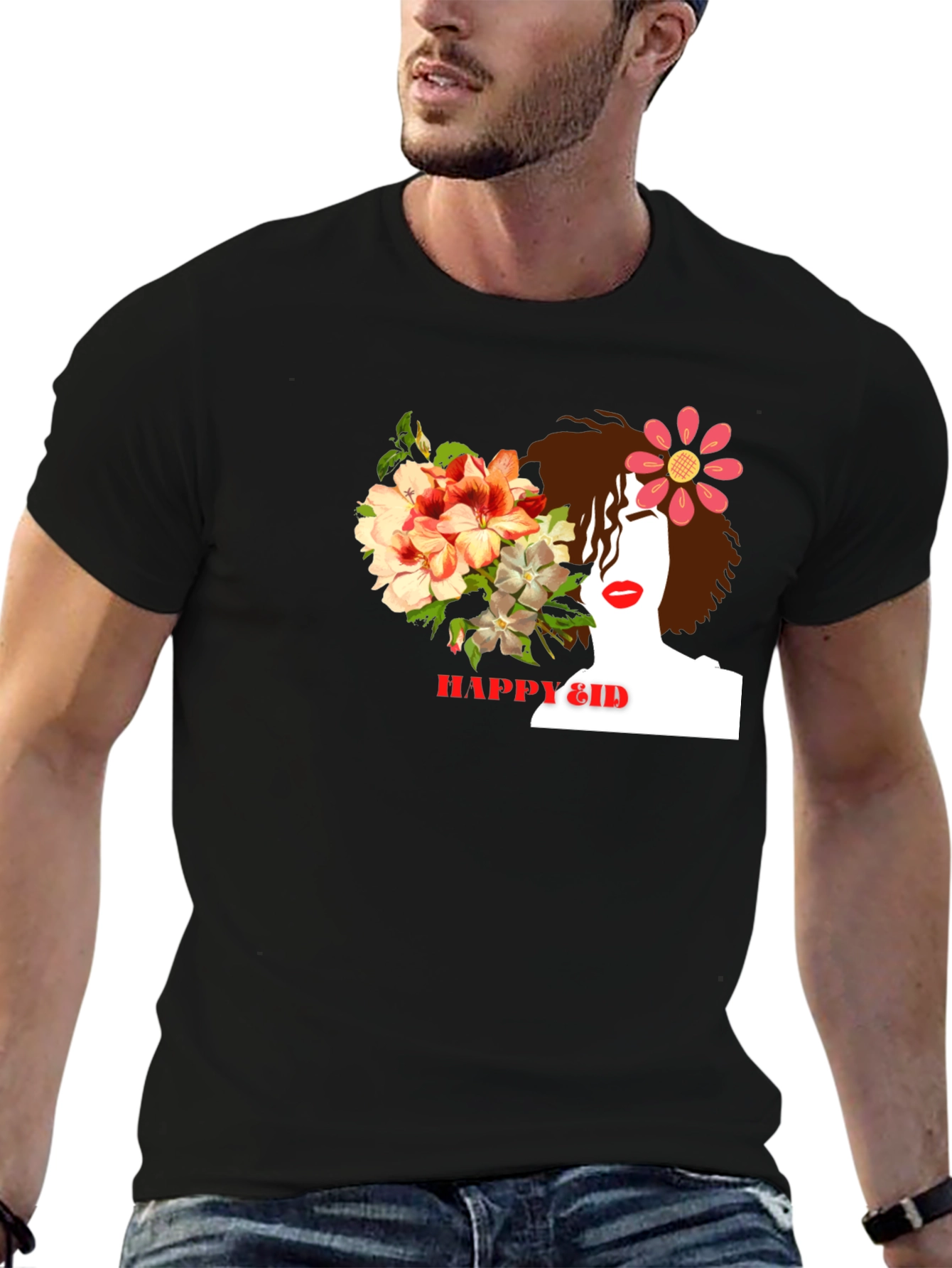 Floral Woman Black T-Shirt