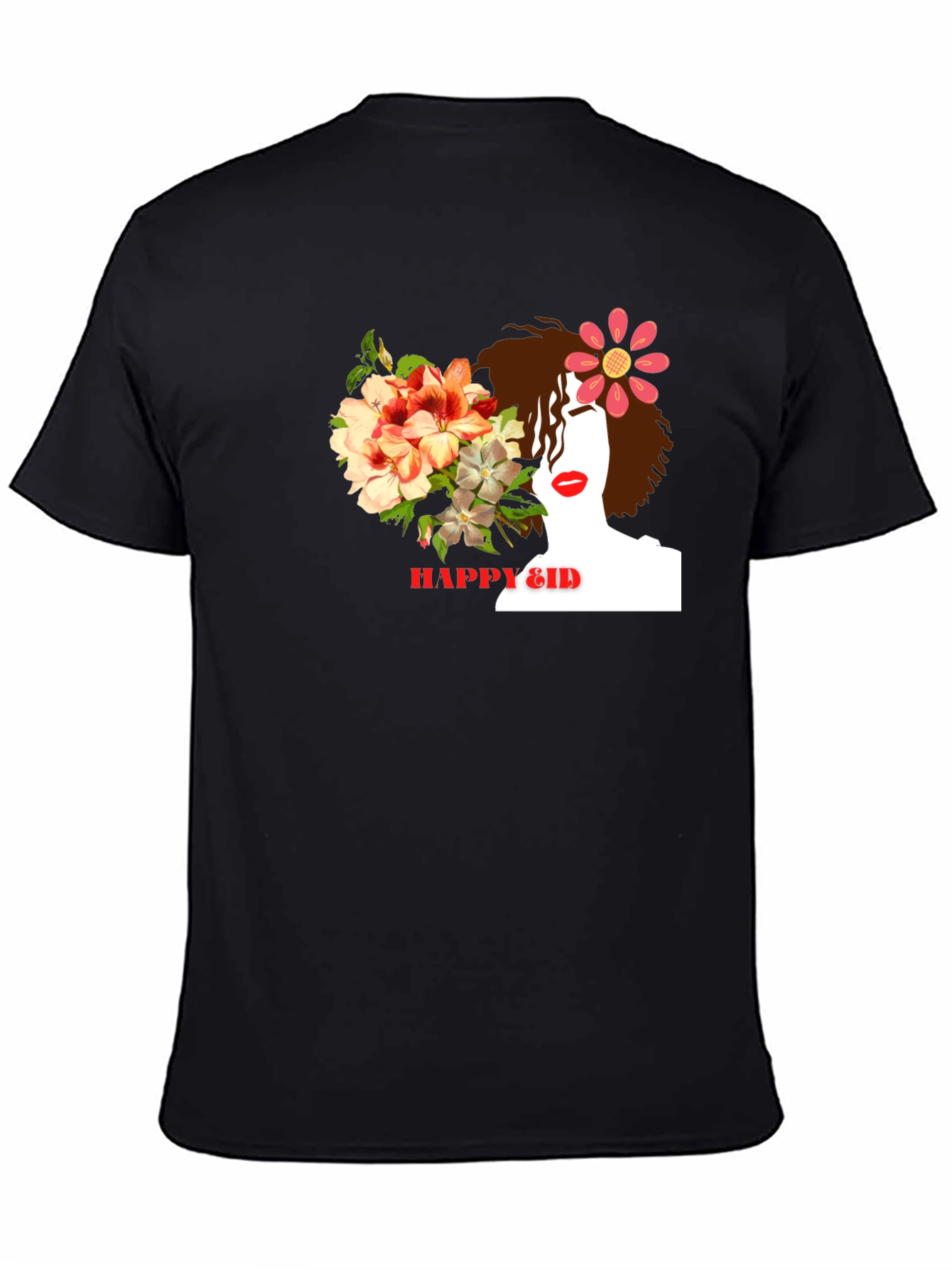 Floral Woman Black T-Shirt