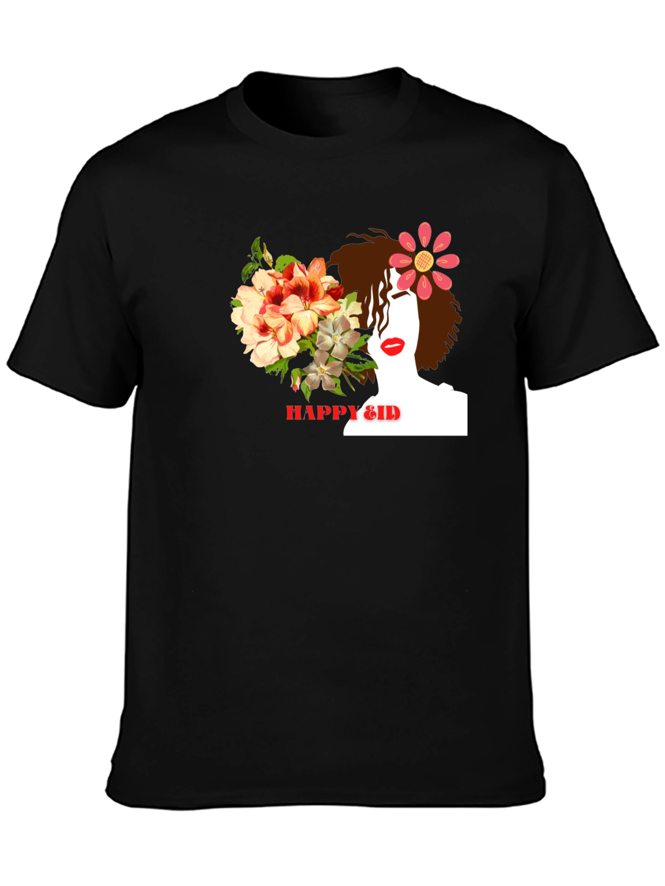 Floral Woman Black T-Shirt