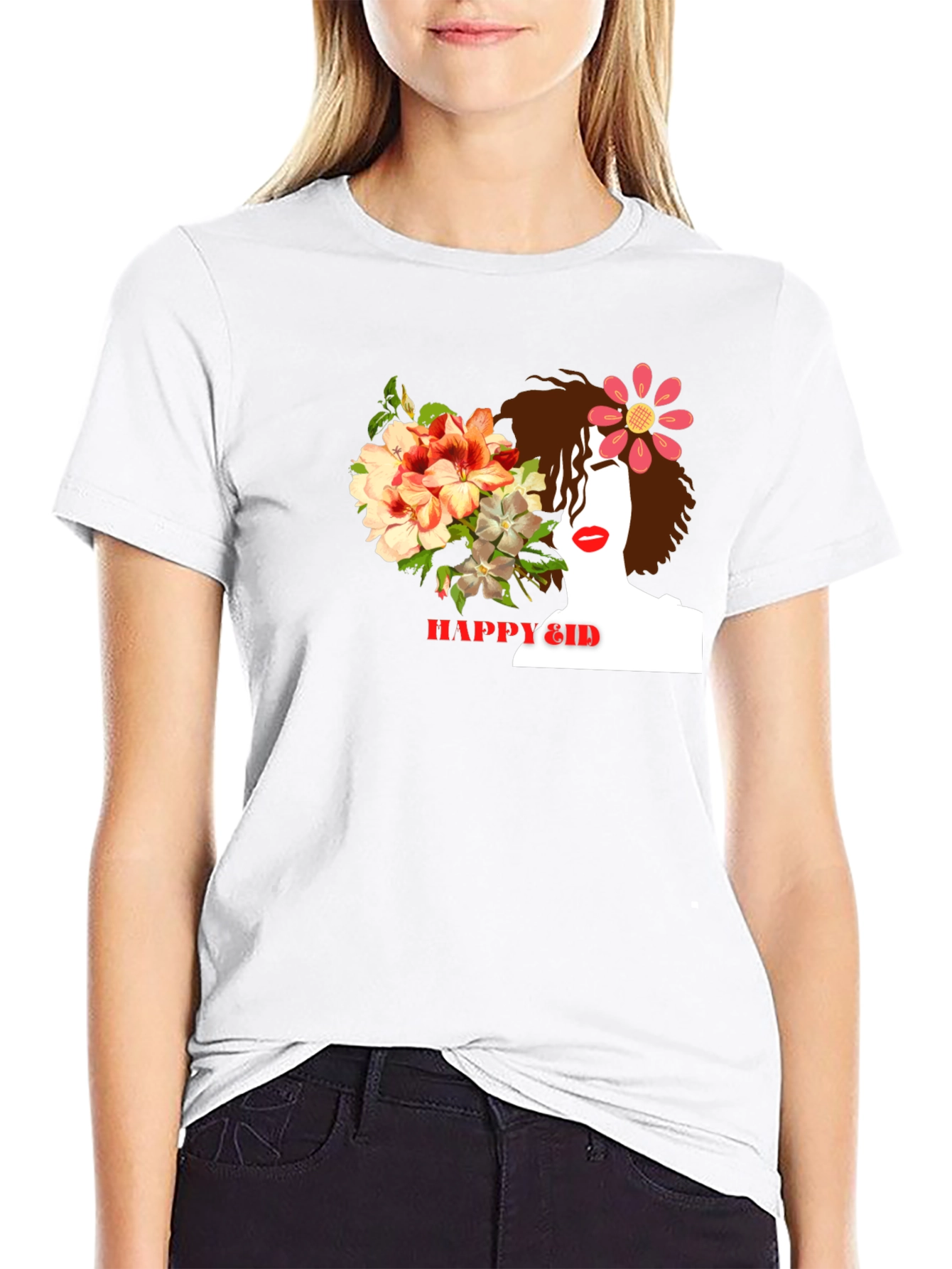 Floral Woman Black T-Shirt