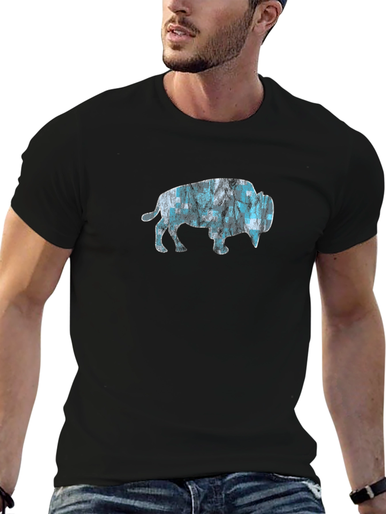 Abstract Buffalo Graphic Mens Black T-Shirt