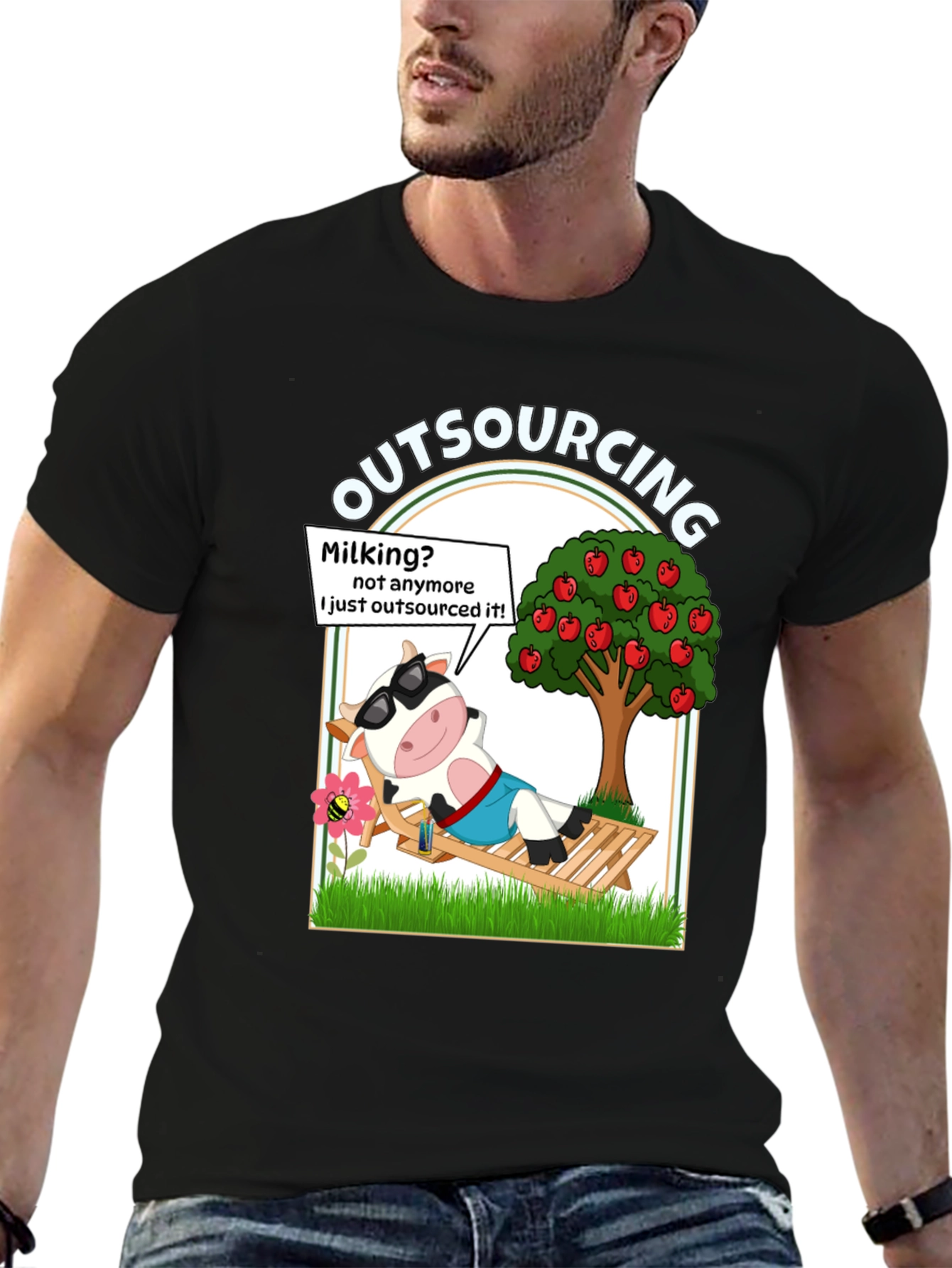 Outsourcing Cow T-Shirt - Funny Lazy Farm Animal Tee