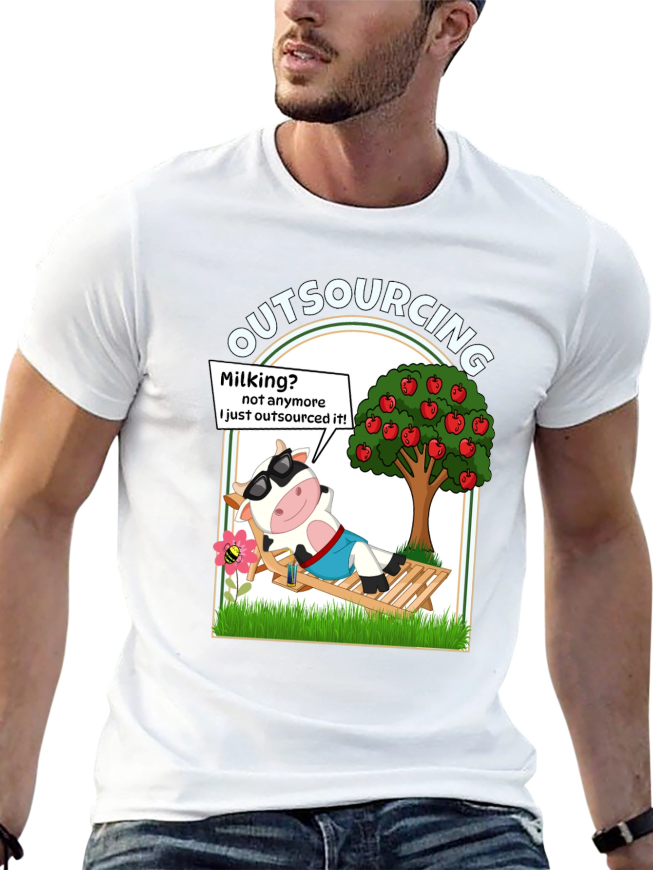 Outsourcing Cow T-Shirt - Funny Lazy Farm Animal Tee