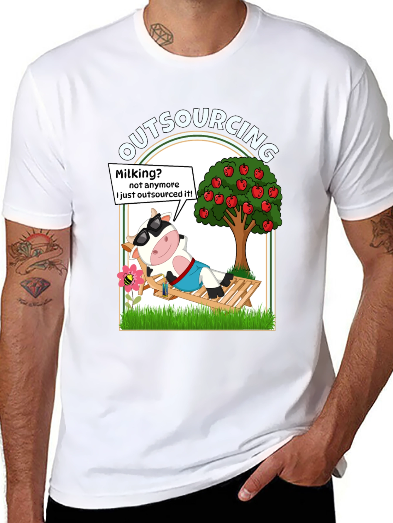 Outsourcing Cow T-Shirt - Funny Lazy Farm Animal Tee