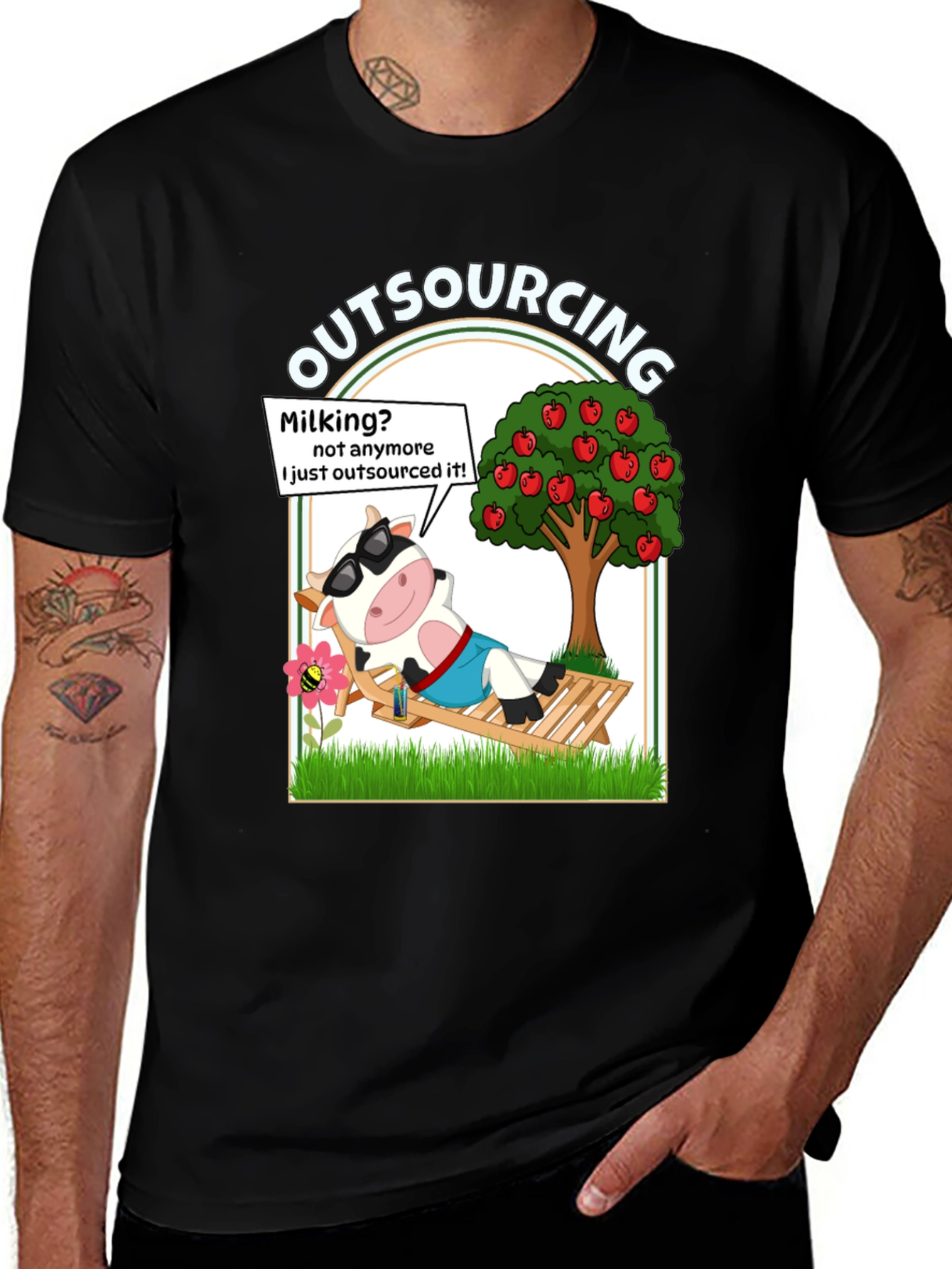 Outsourcing Cow T-Shirt - Funny Lazy Farm Animal Tee