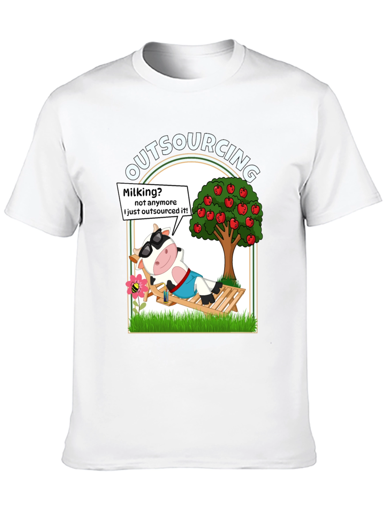 Outsourcing Cow T-Shirt - Funny Lazy Farm Animal Tee