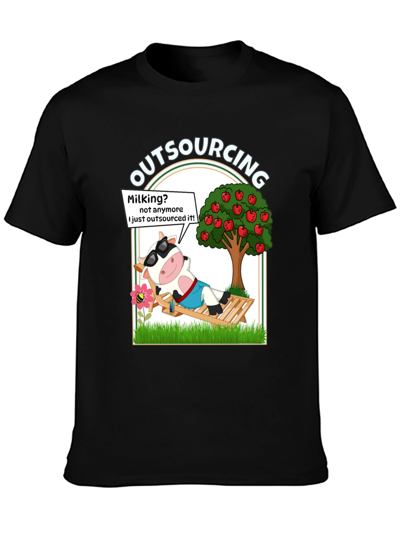 Outsourcing Cow T-Shirt - Funny Lazy Farm Animal Tee