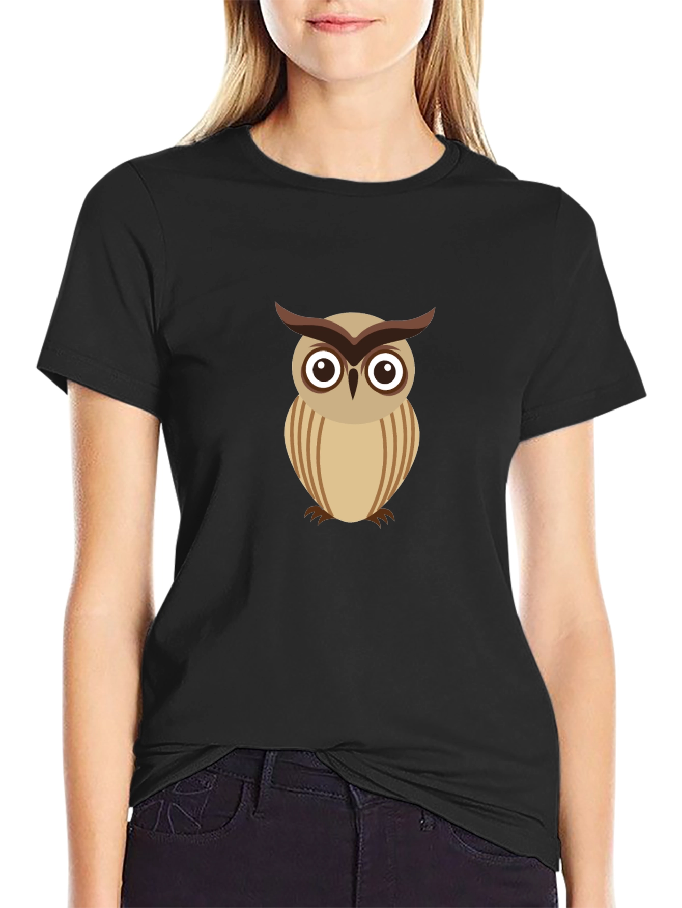 Cool Owl Graphic Tee - Black Cotton Comfort
