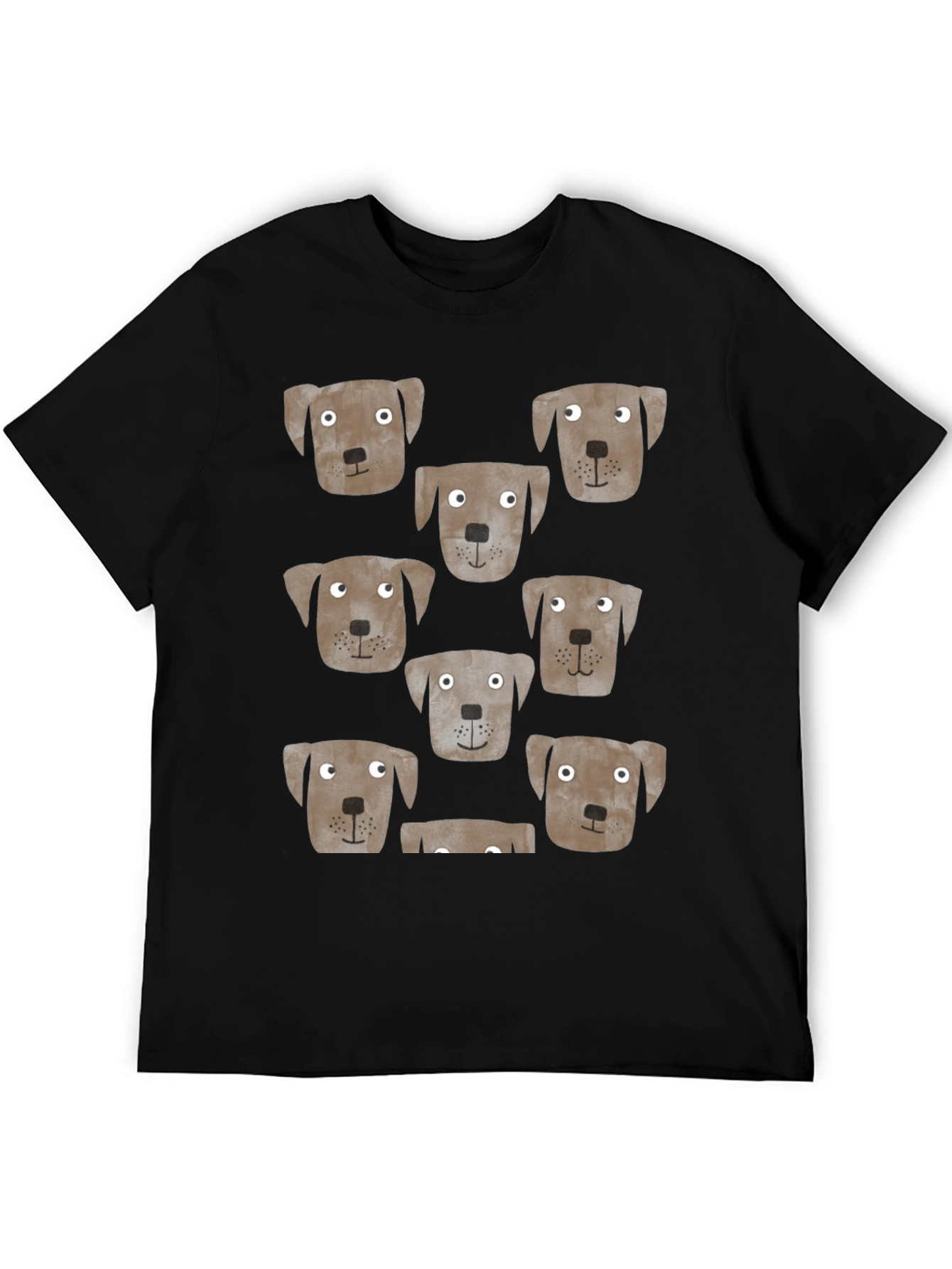 Dog Head Print Mens Black T-Shirt