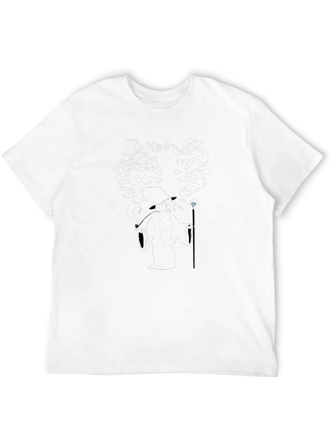Wizard Dragon Castle Graphic Print Black T-Shirt