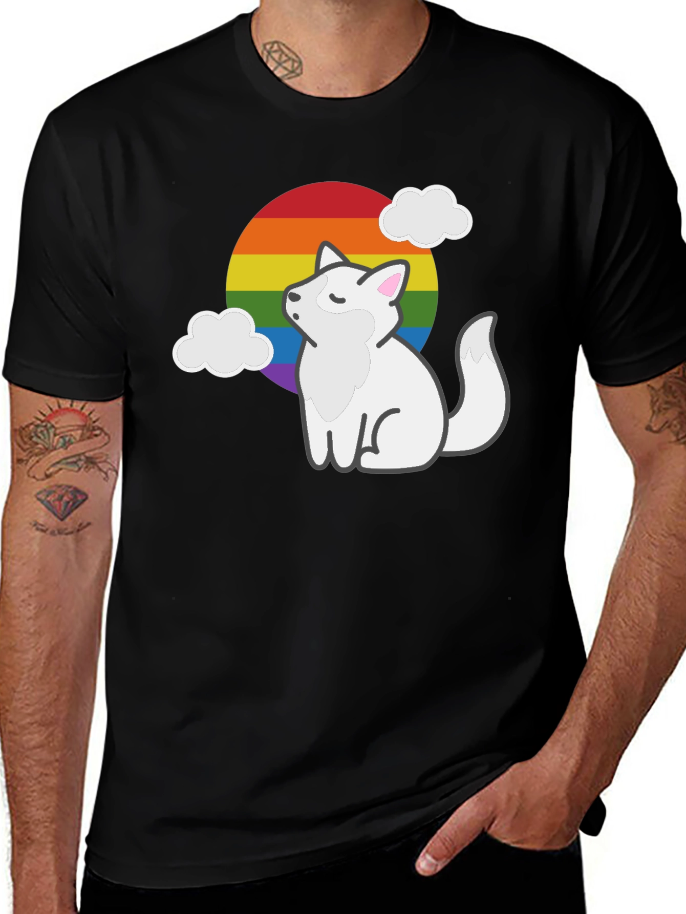Rainbow Pride Fox Black T-Shirt