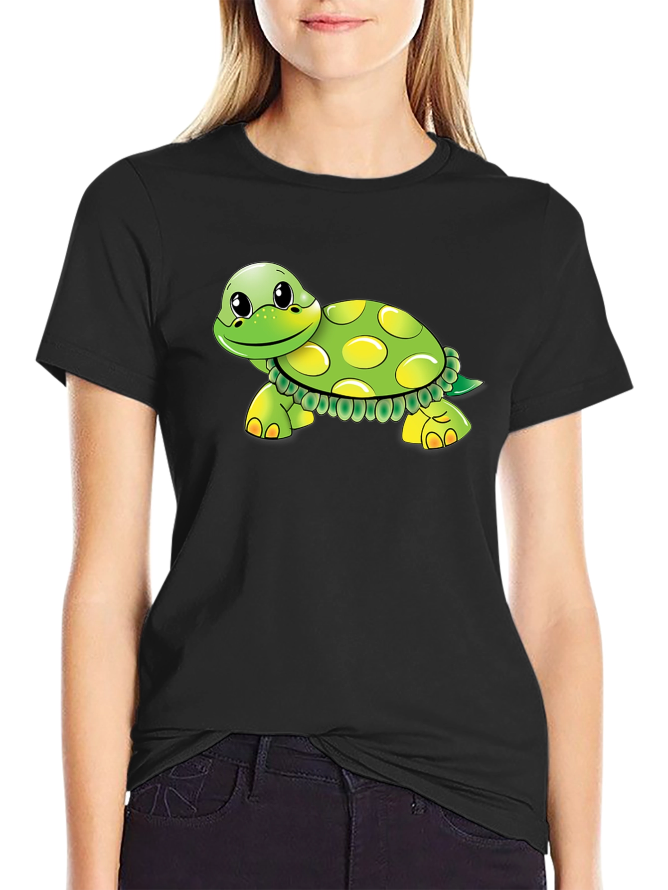 Cute Turtle Graphic Tee - Black Cotton Blend Shirt