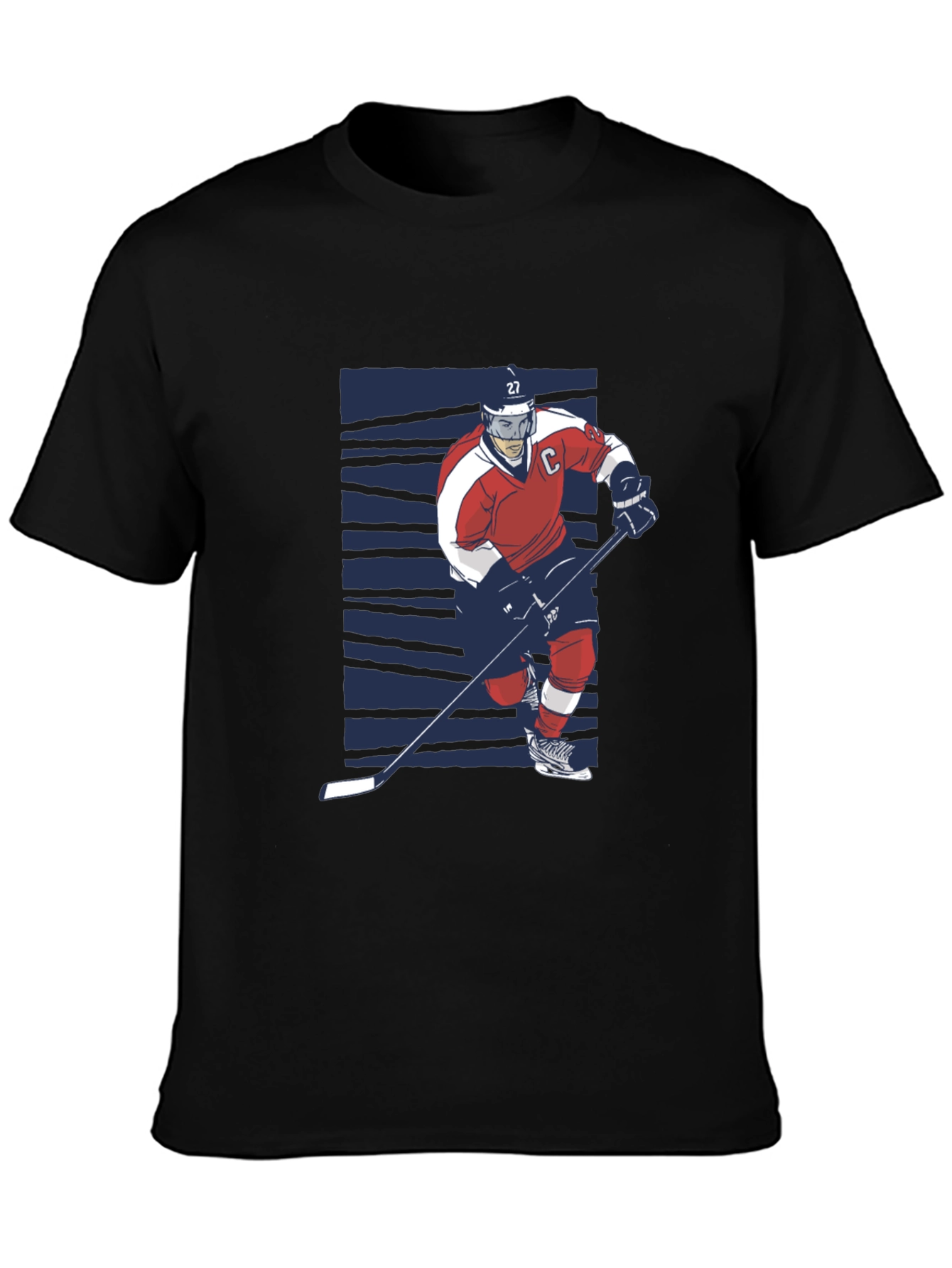 Hockey Player Graphic Tee - Black Cotton T-Shirt