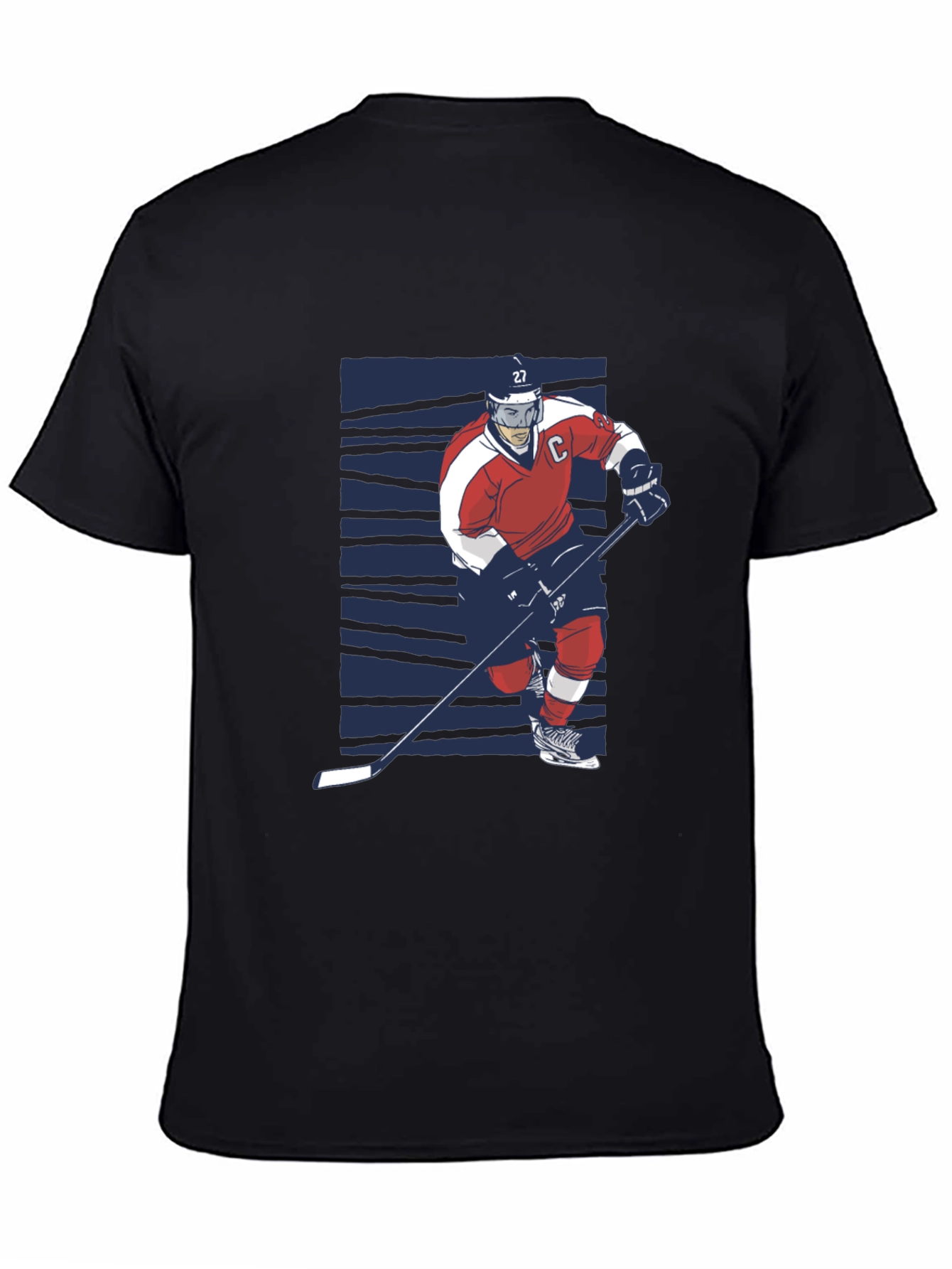 Hockey Player Graphic Tee - Black Cotton T-Shirt