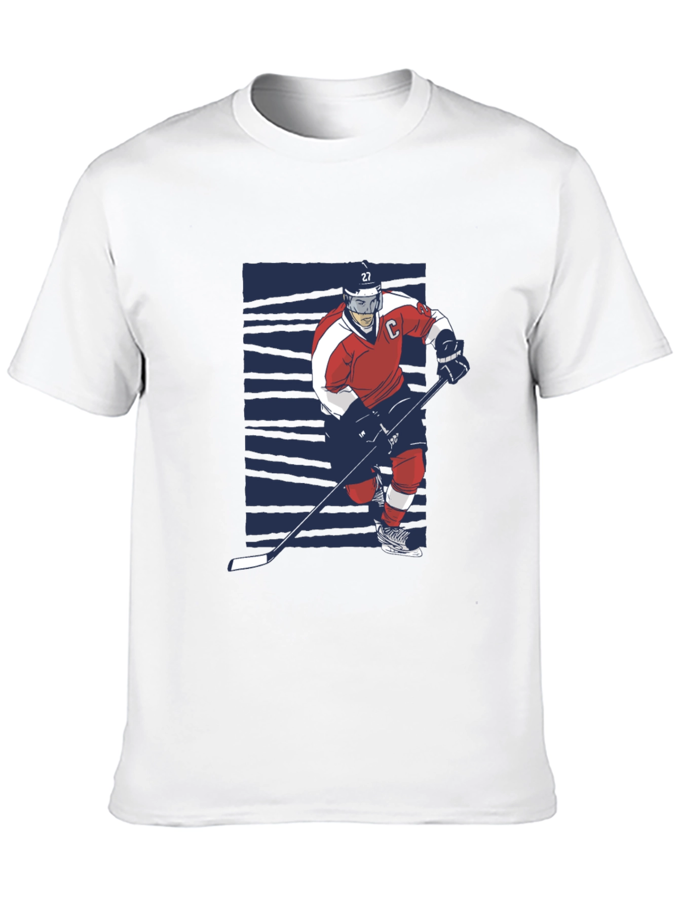 Hockey Player Graphic Tee - Black Cotton T-Shirt