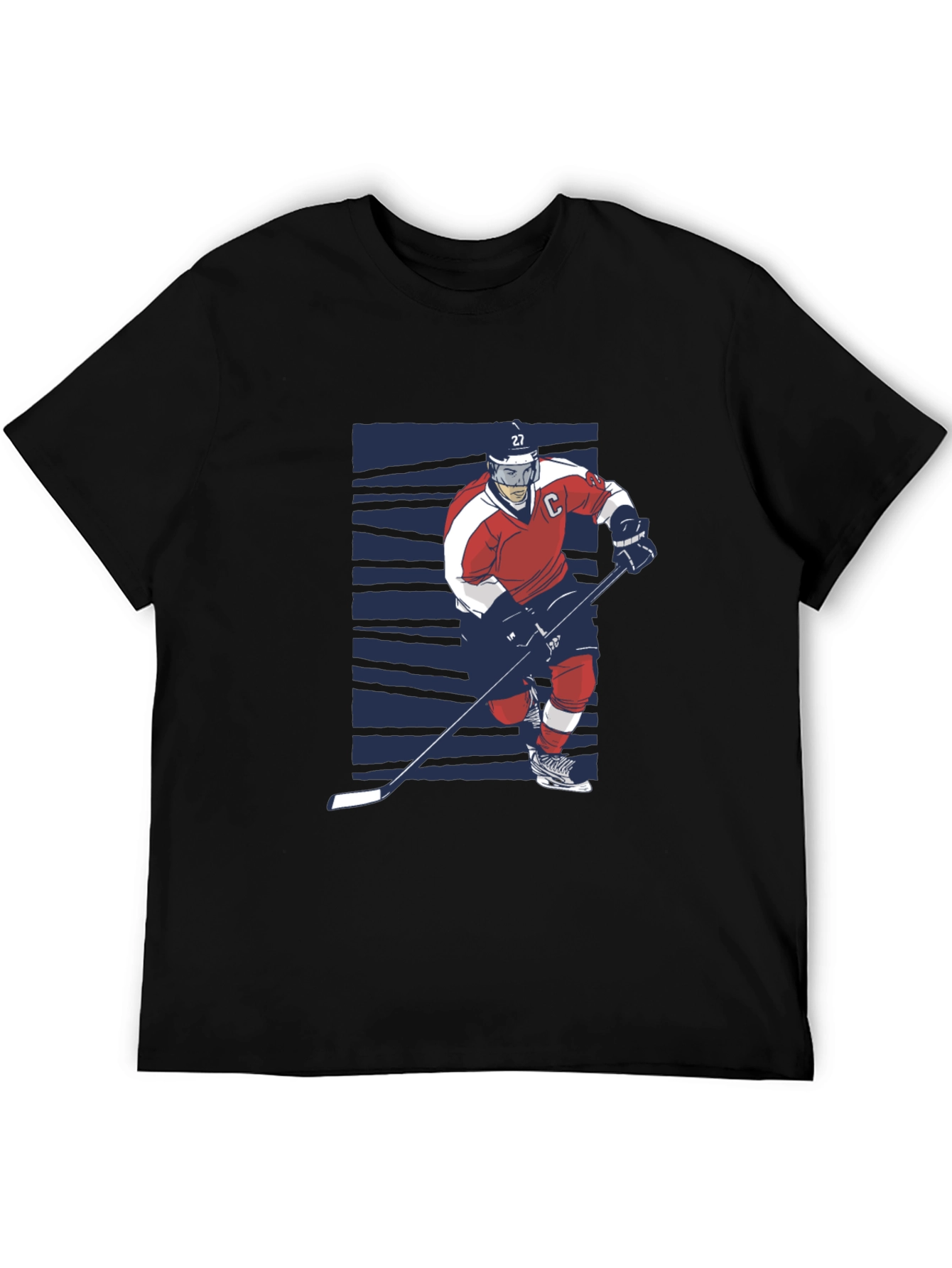 Hockey Player Graphic Tee - Black Cotton T-Shirt