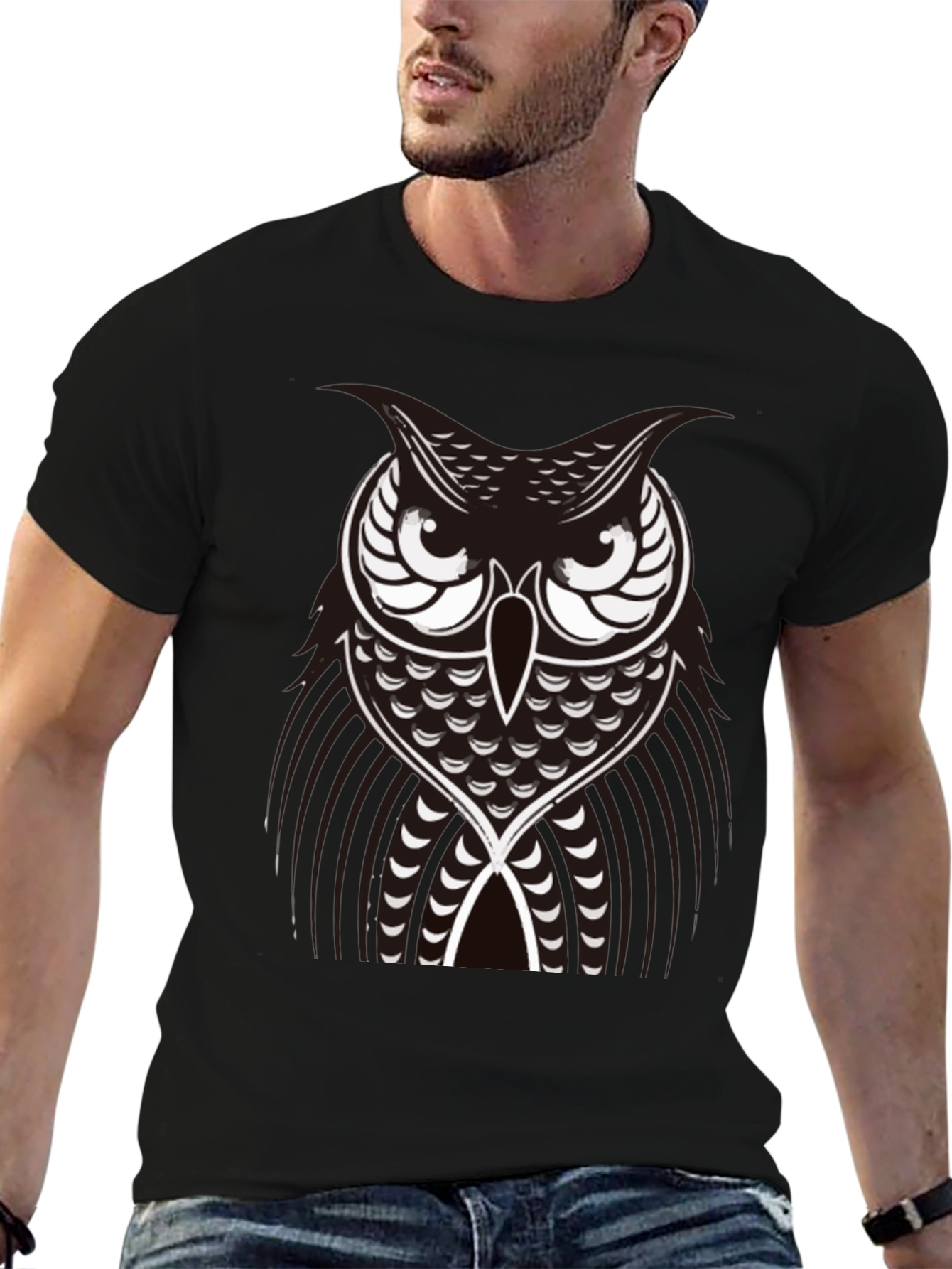 Owl Graphic Black T-Shirt - Unique Design